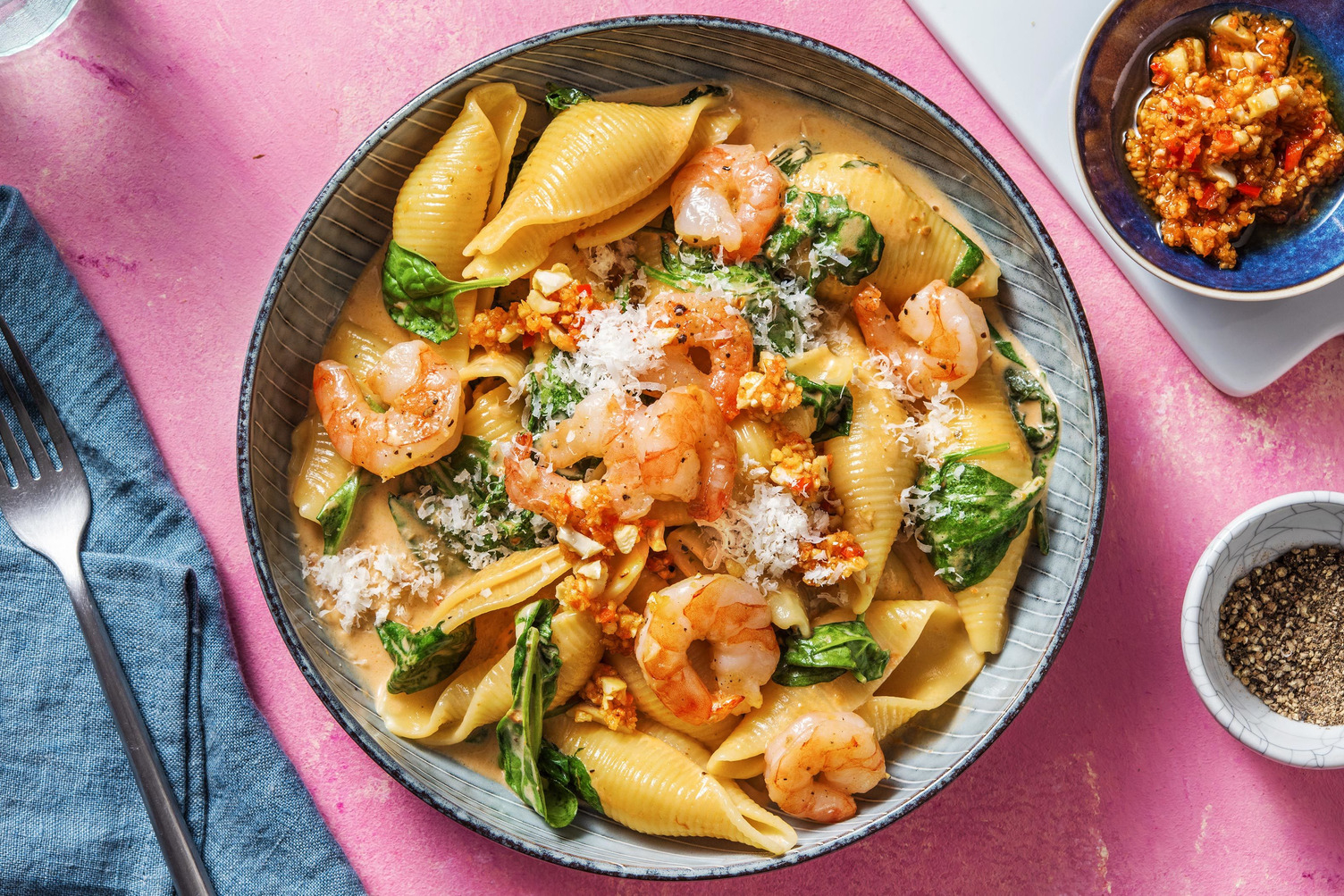 Cremige Pasta mit Knoblauchgarnelen