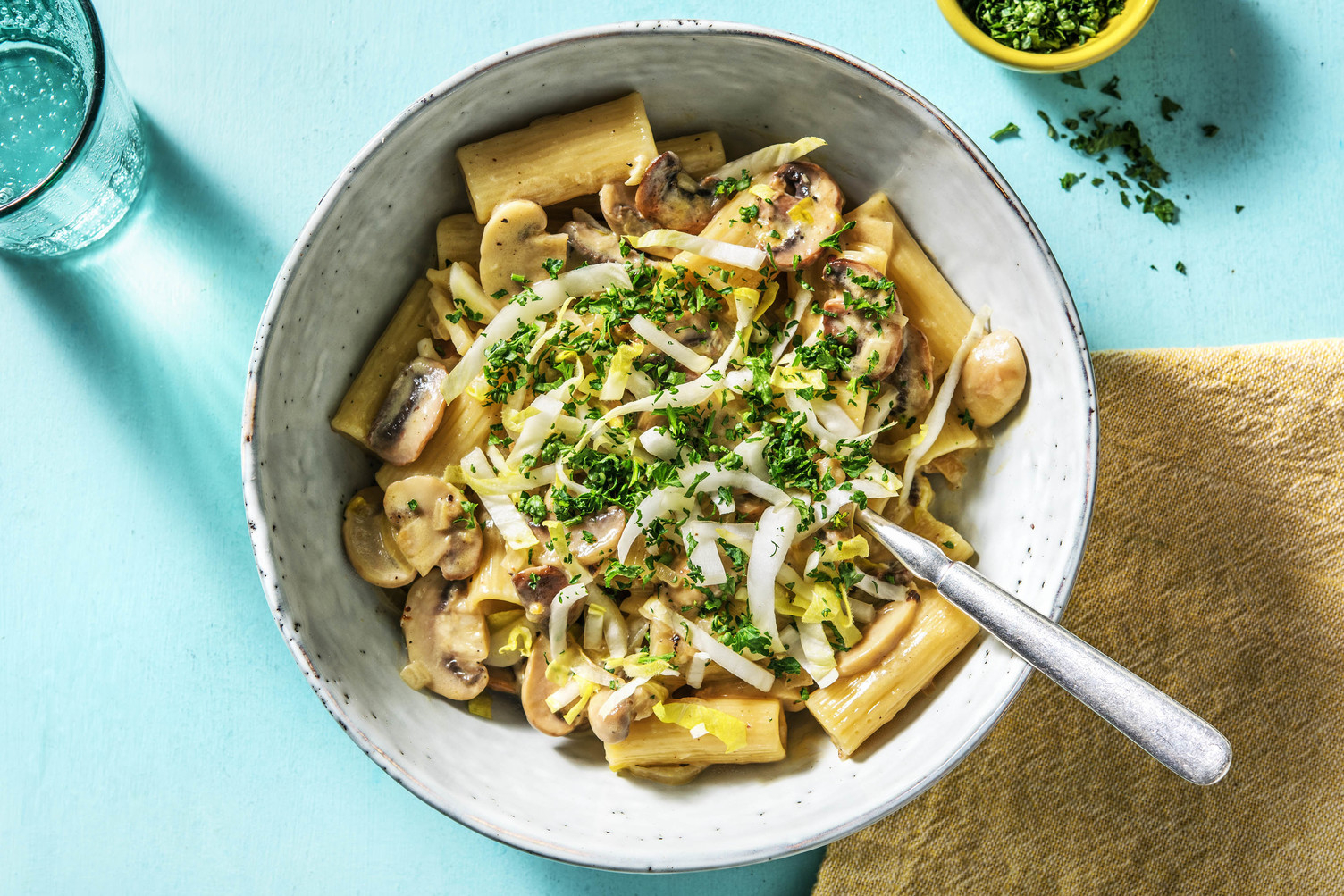 Rigatoni accompagnées d'une sauce à la crème de champignon