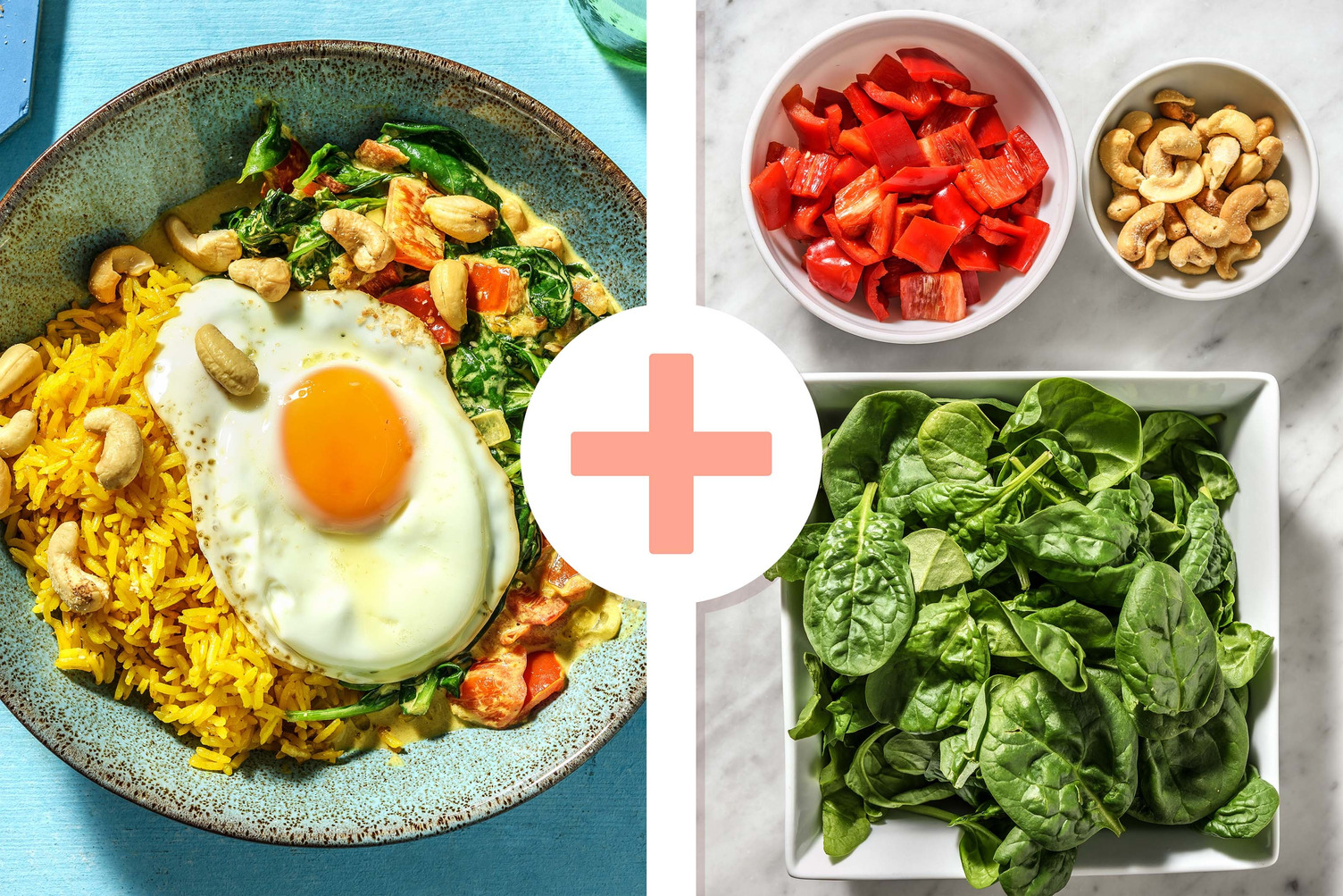 Riz jaune et curry à la noix de coco accompagnés d'un œuf au plat