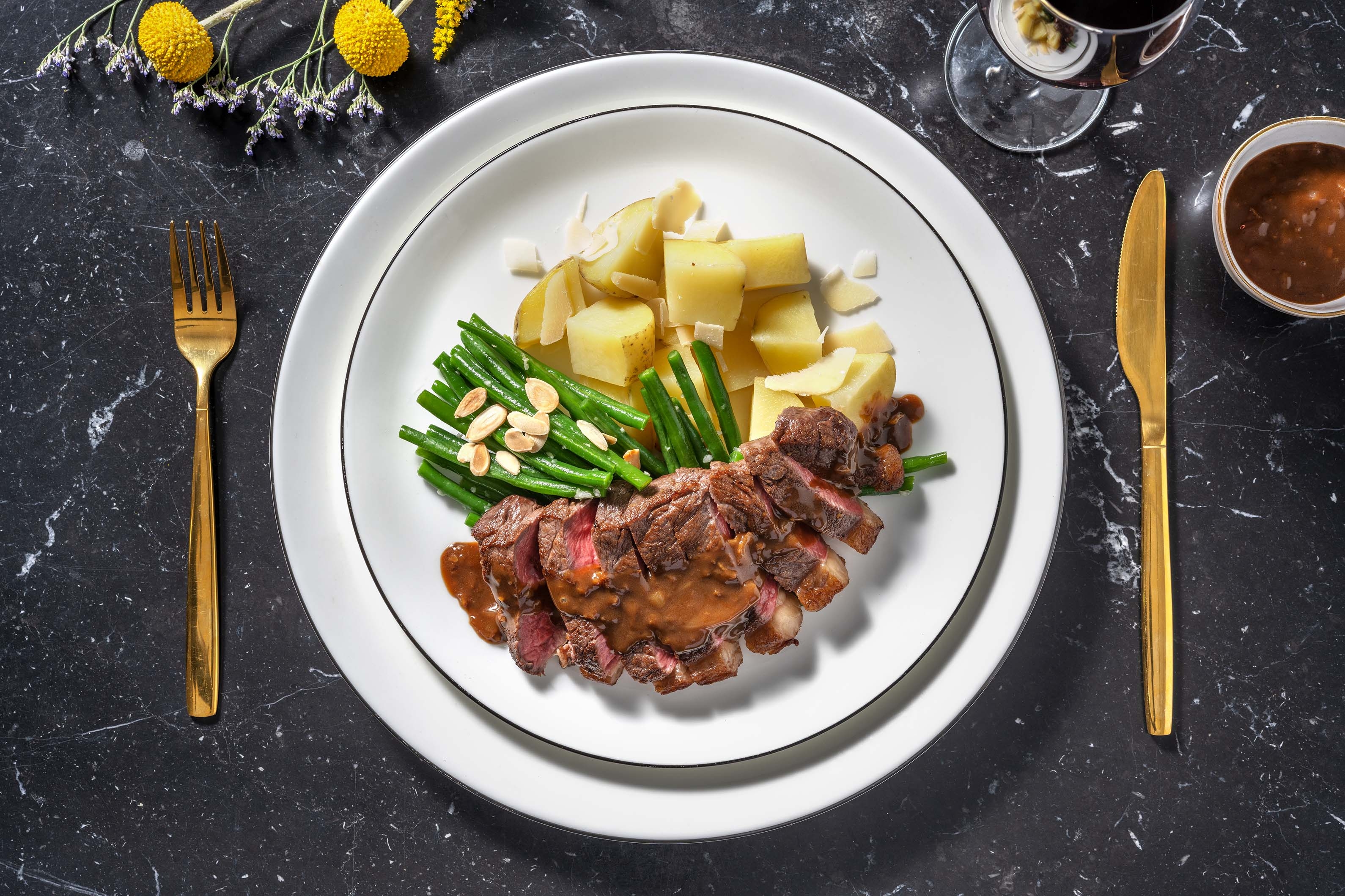 Sous-vide-Rindersteak  mit Prinzessbohnen