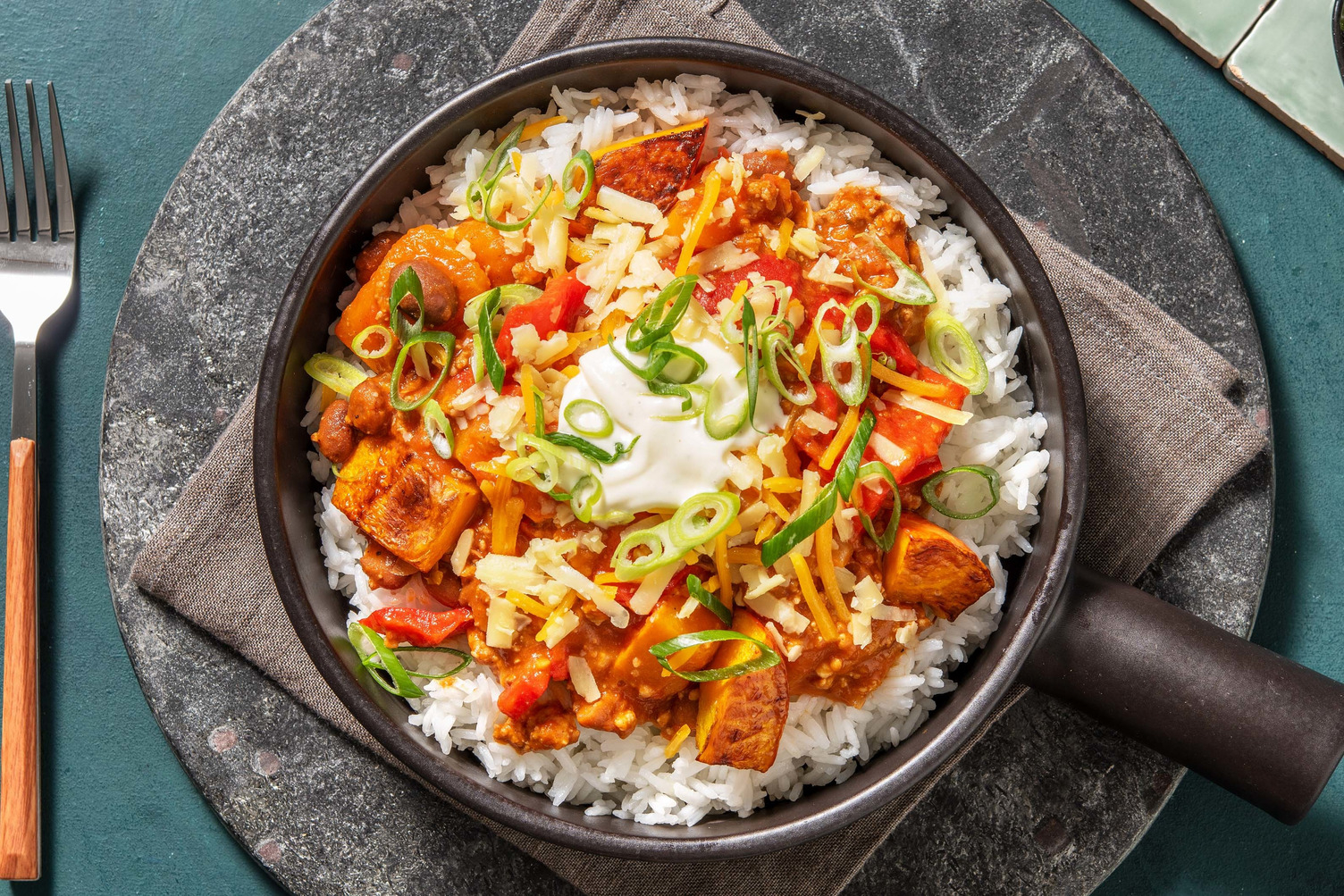 Kürbis con Carne mit Limettendip