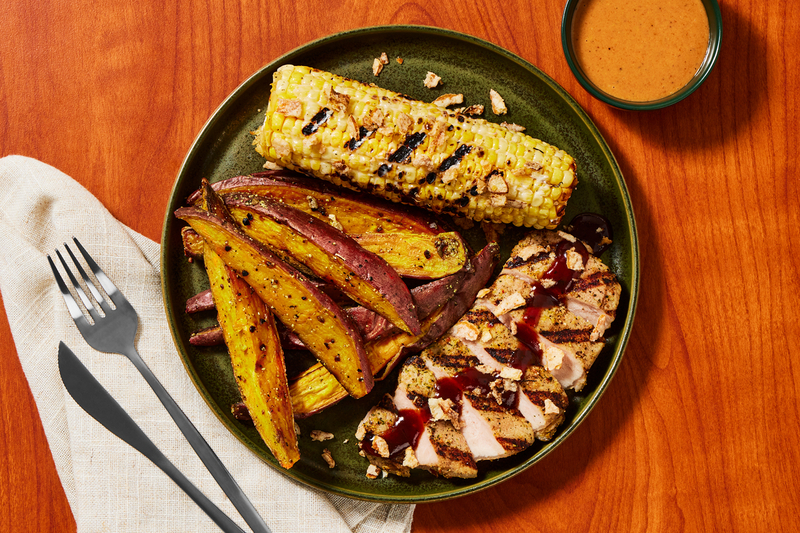 Grilled Chicken Breasts and Garlic Buttered Corn
