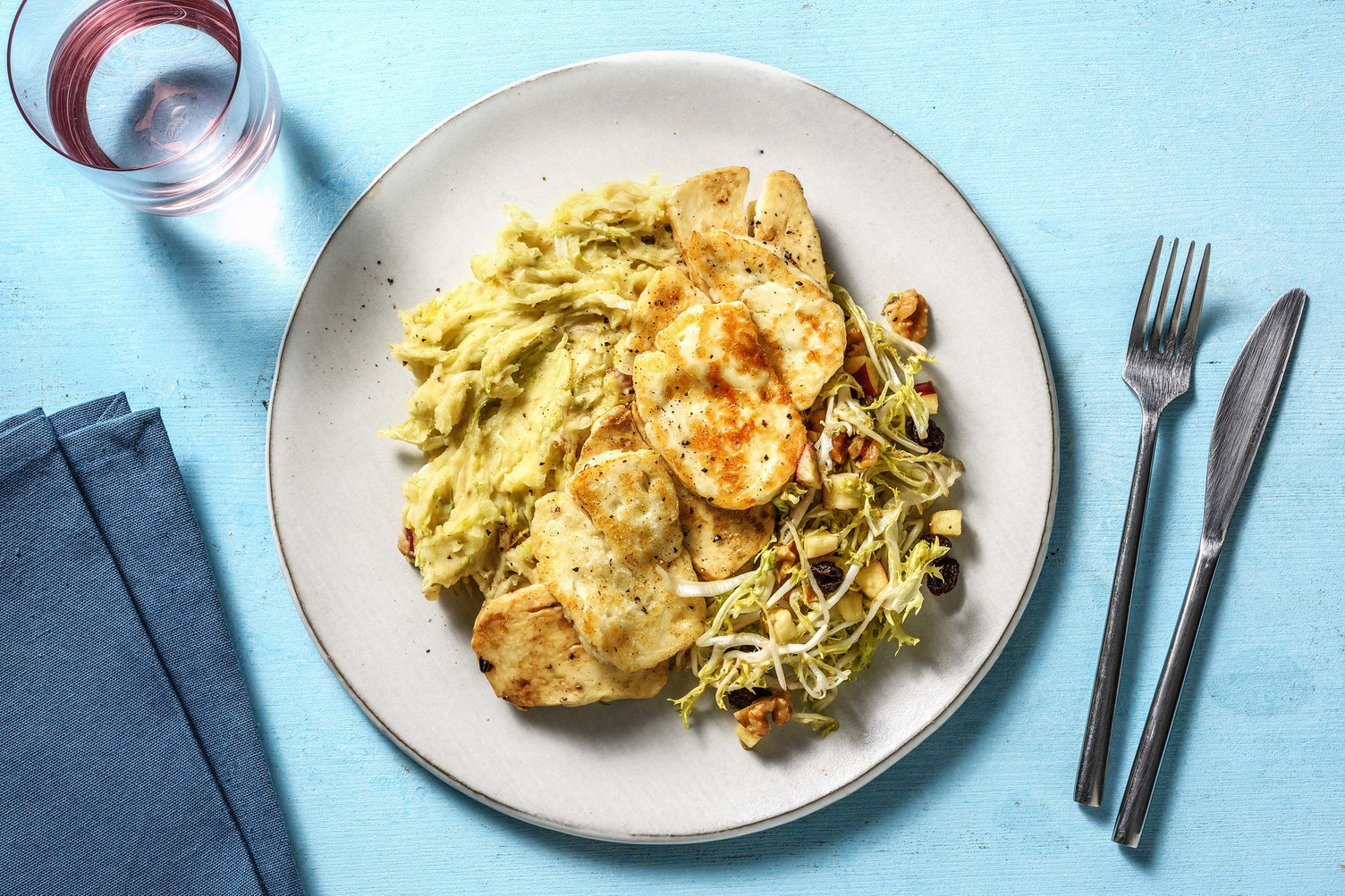 Purée de chicorée et halloumi poêlé