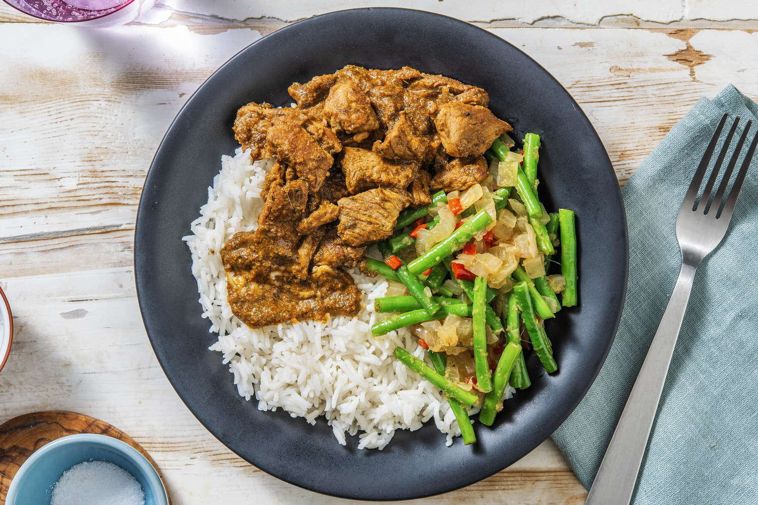 Rendang met rundvlees en pittige boontjes