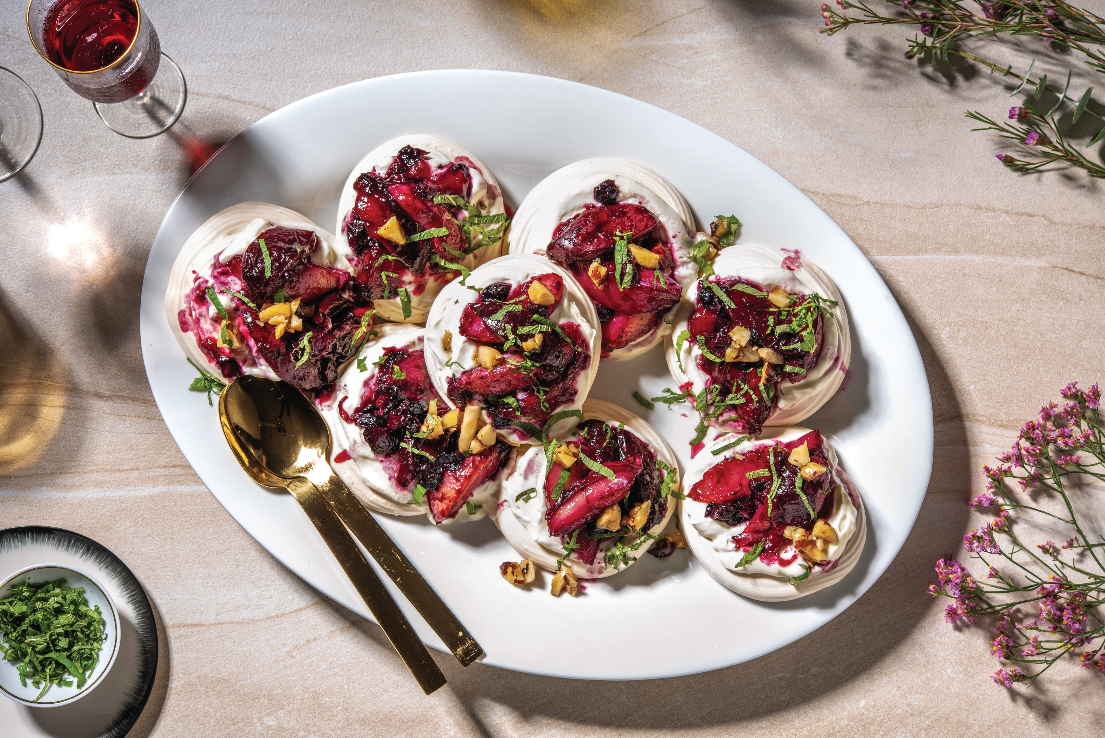 Roasted Stonefruit Mini Pavlovas