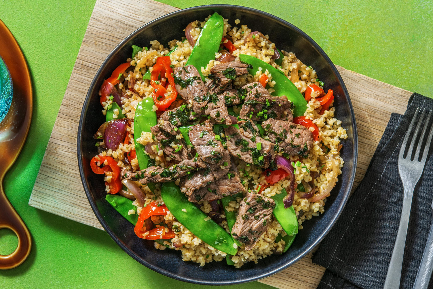 Bulgursalade met biefstukpuntjes