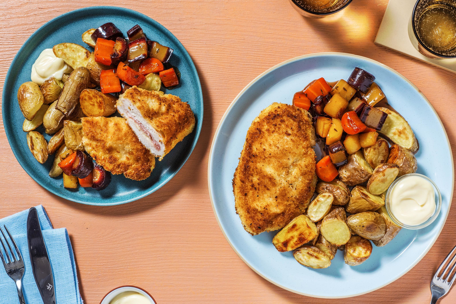 Poulet cordon bleu et grenailles rôties
