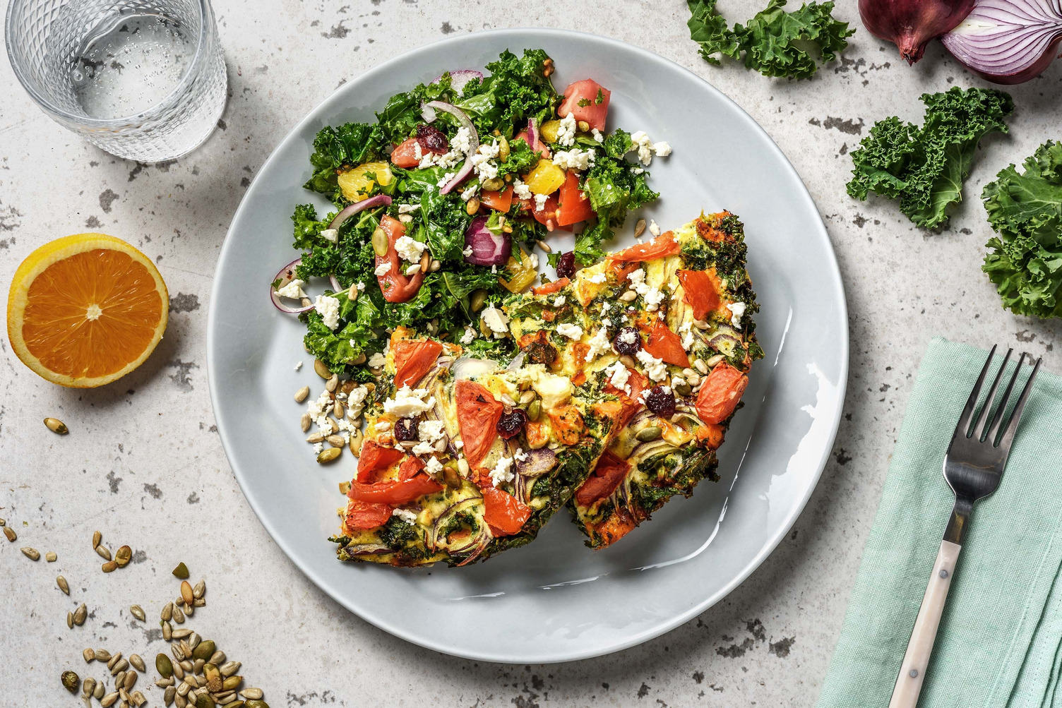 Frittata van zoete aardappel en boerenkool