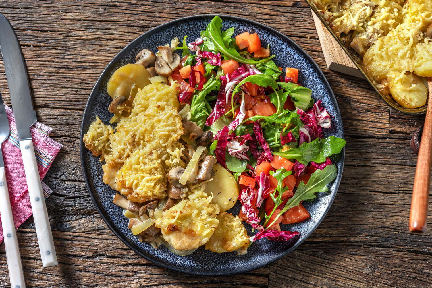 Vegetarische tartiflette met champignons