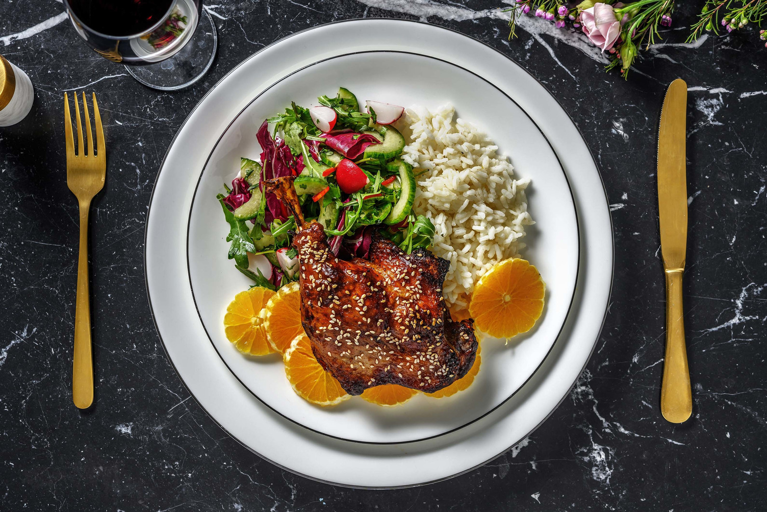 Canard confit croustillant nappé de sauce soja sucrée