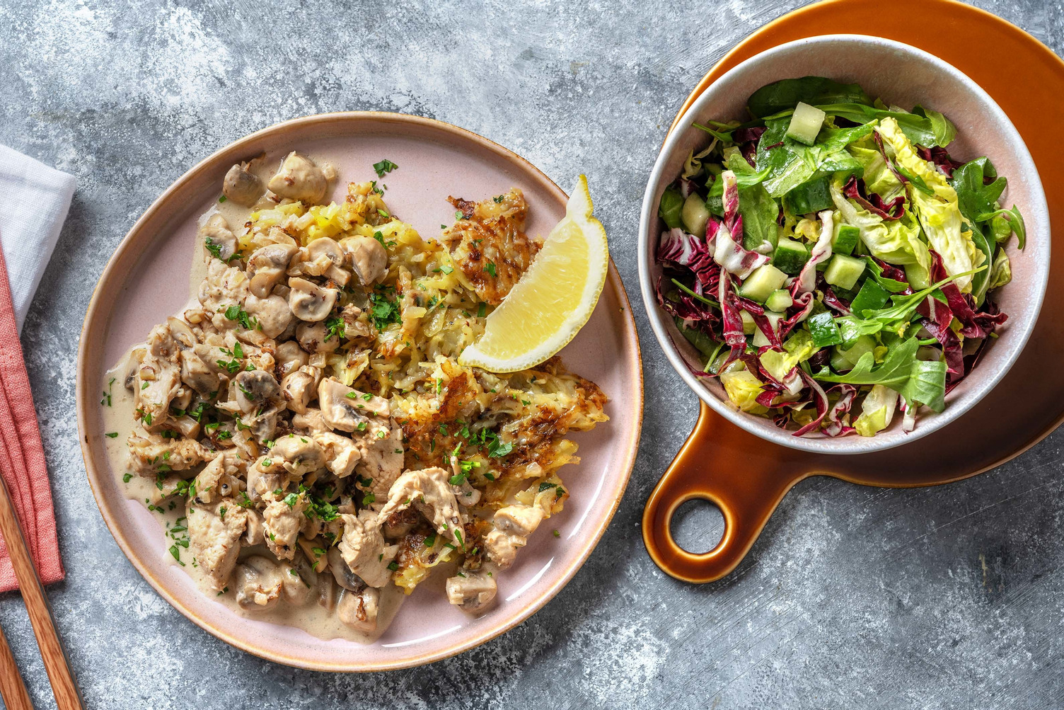 "Geschnetzeltes" et émincés de poulet crémeux et champignons