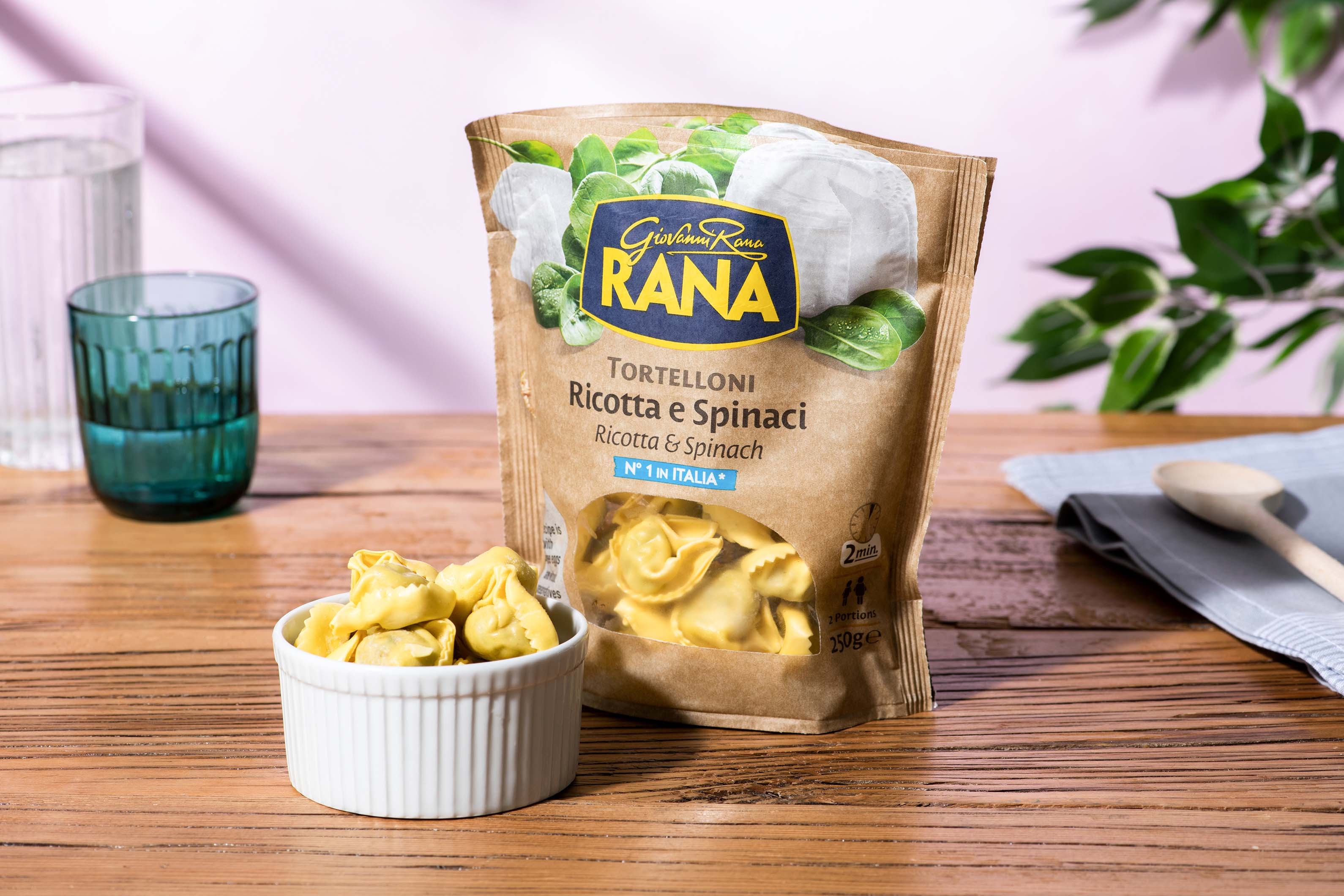 Tortellini ricotta en spinazie