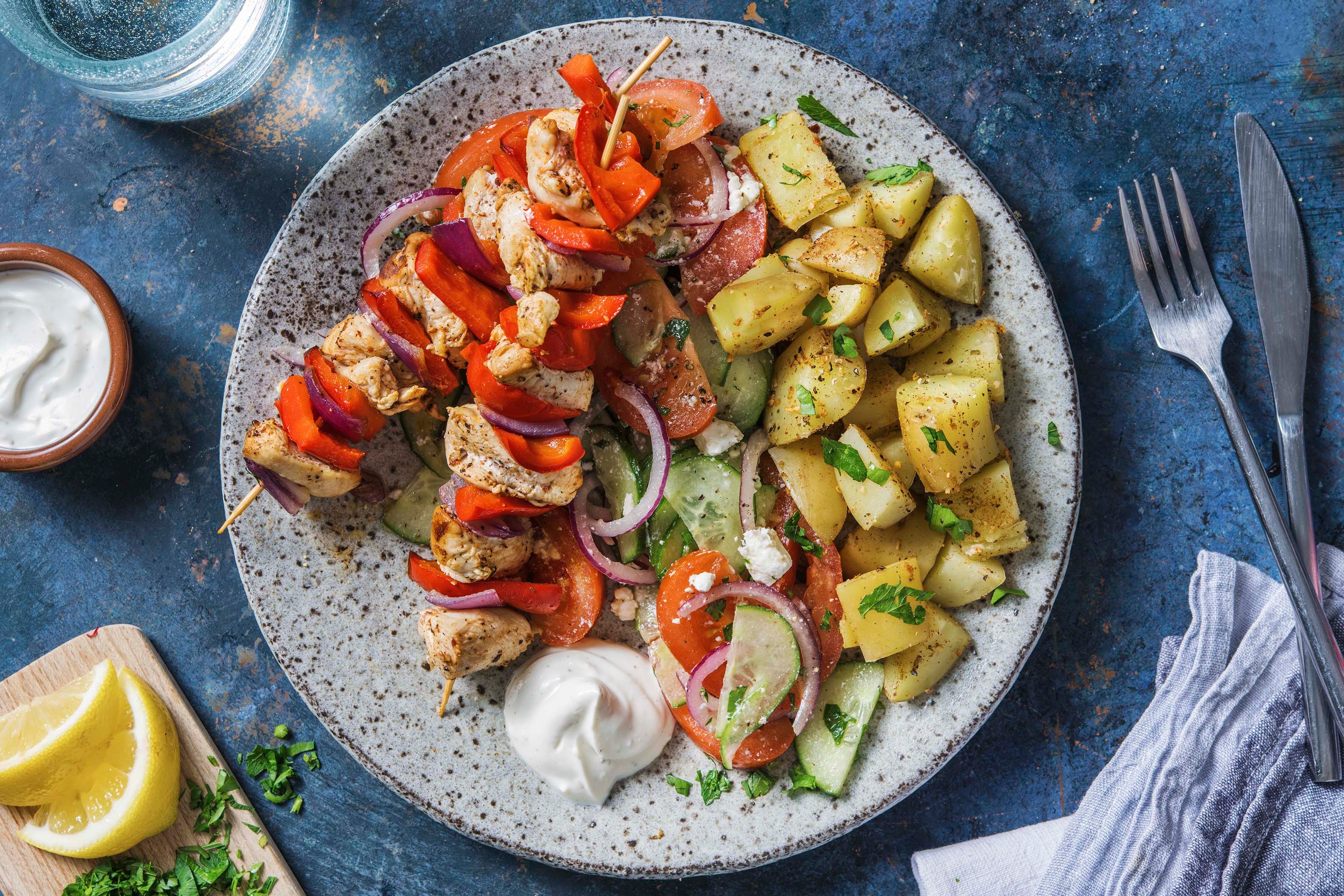 Hähnchenspieße mit Souflaki-Kartoffeln