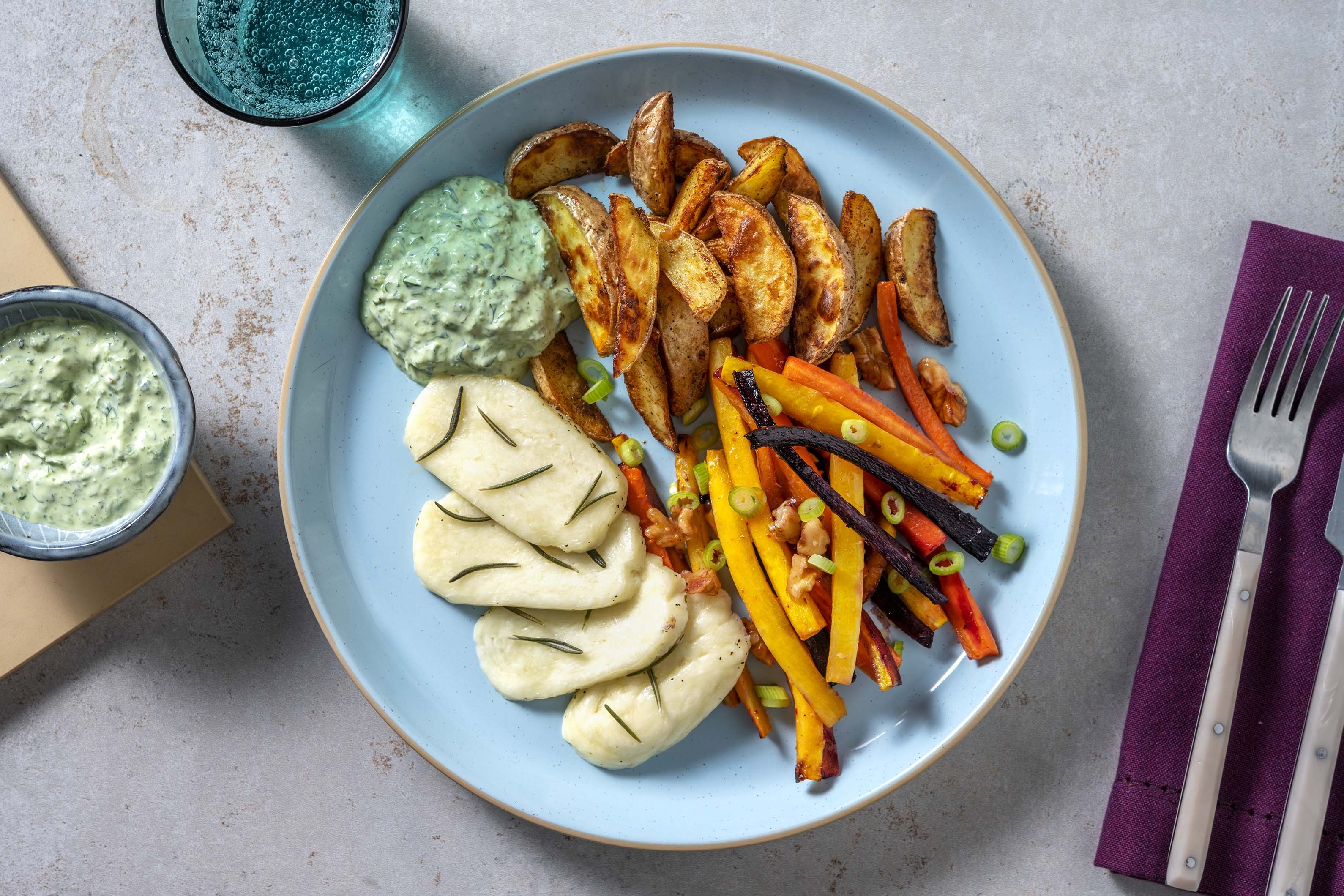 Honig-Harissa-Karotten mit Halloumi