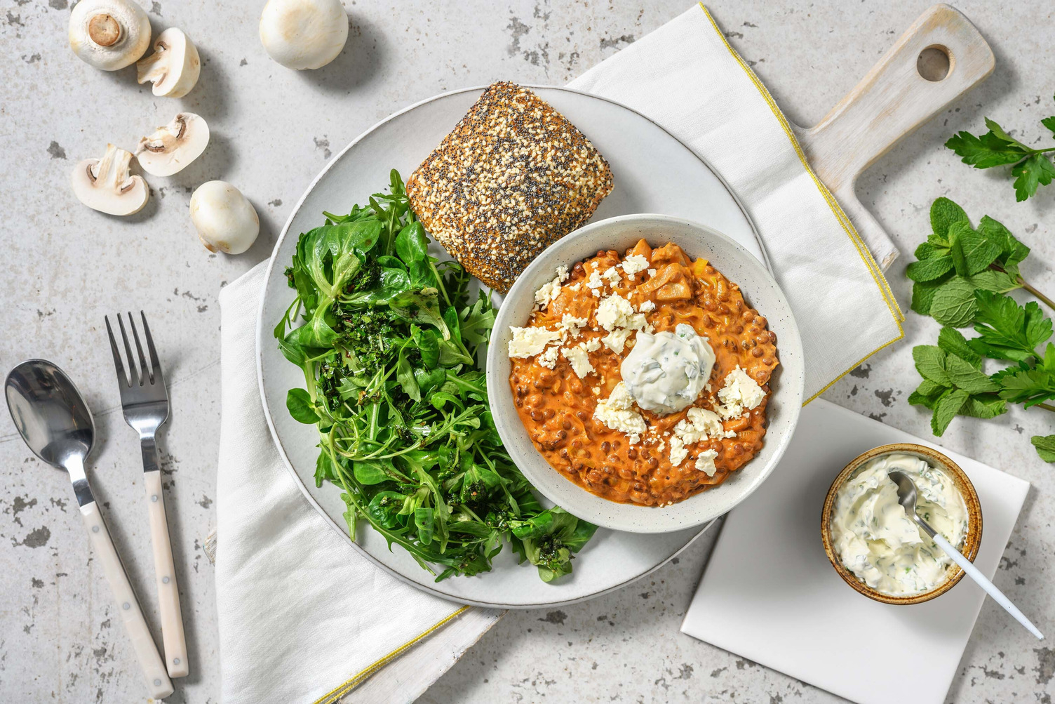 Snelle linzenstoof met champignons