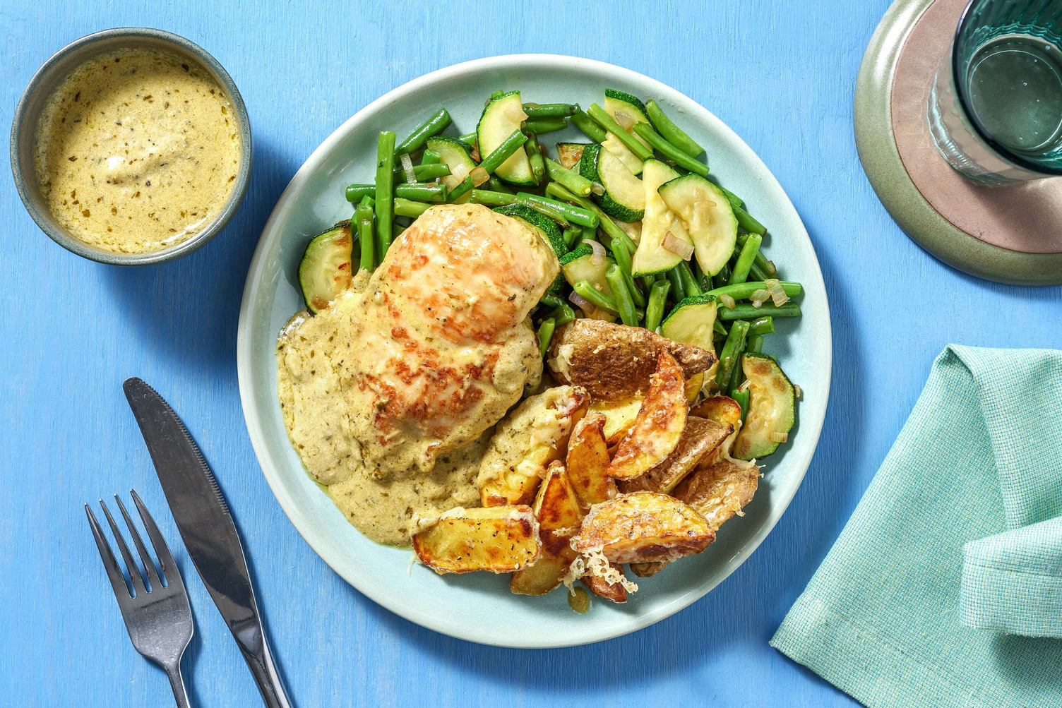 Filet de poulet dans une sauce crémeuse et au pesto