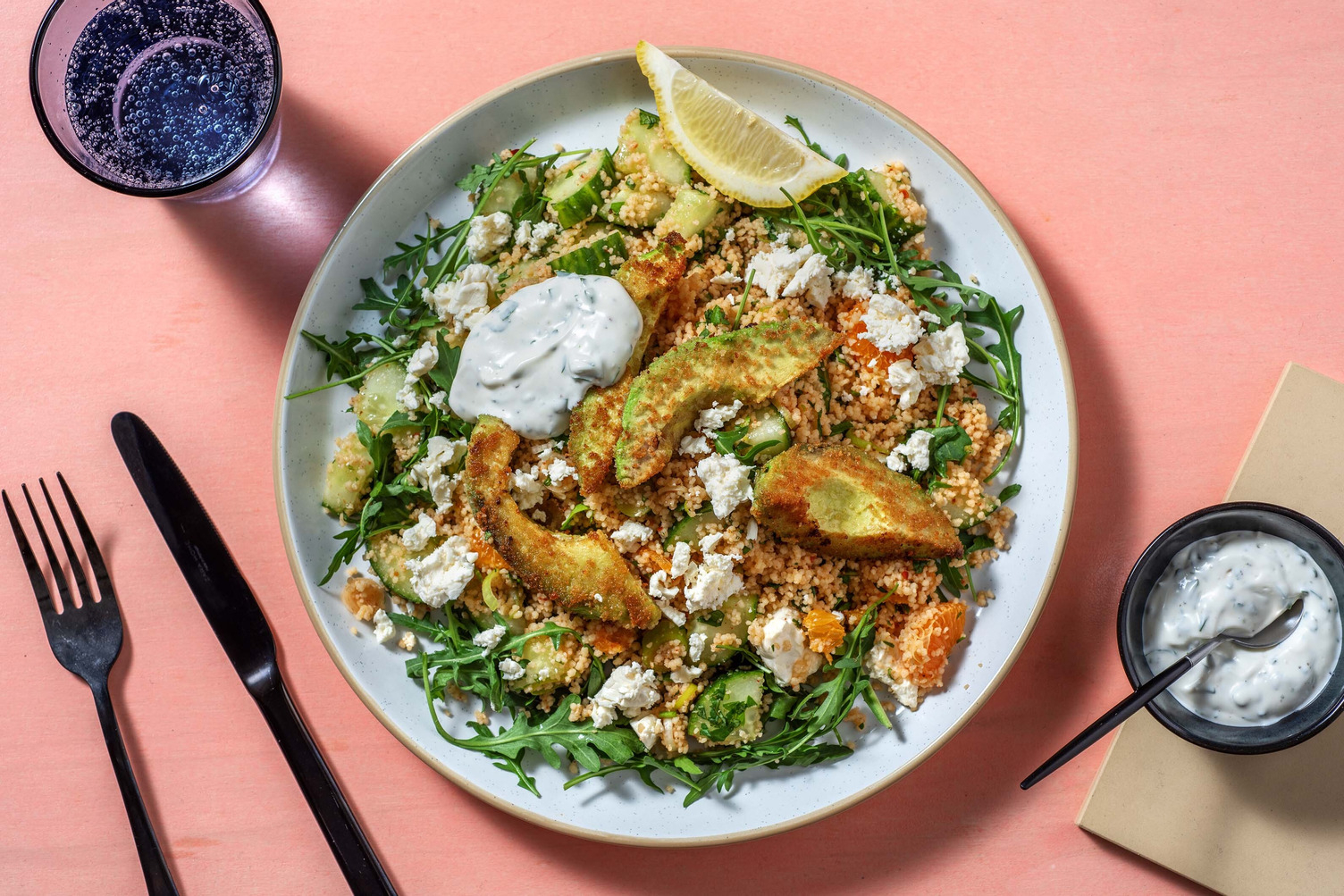 Orangen-Tabbouleh mit Pfannen-Avocado