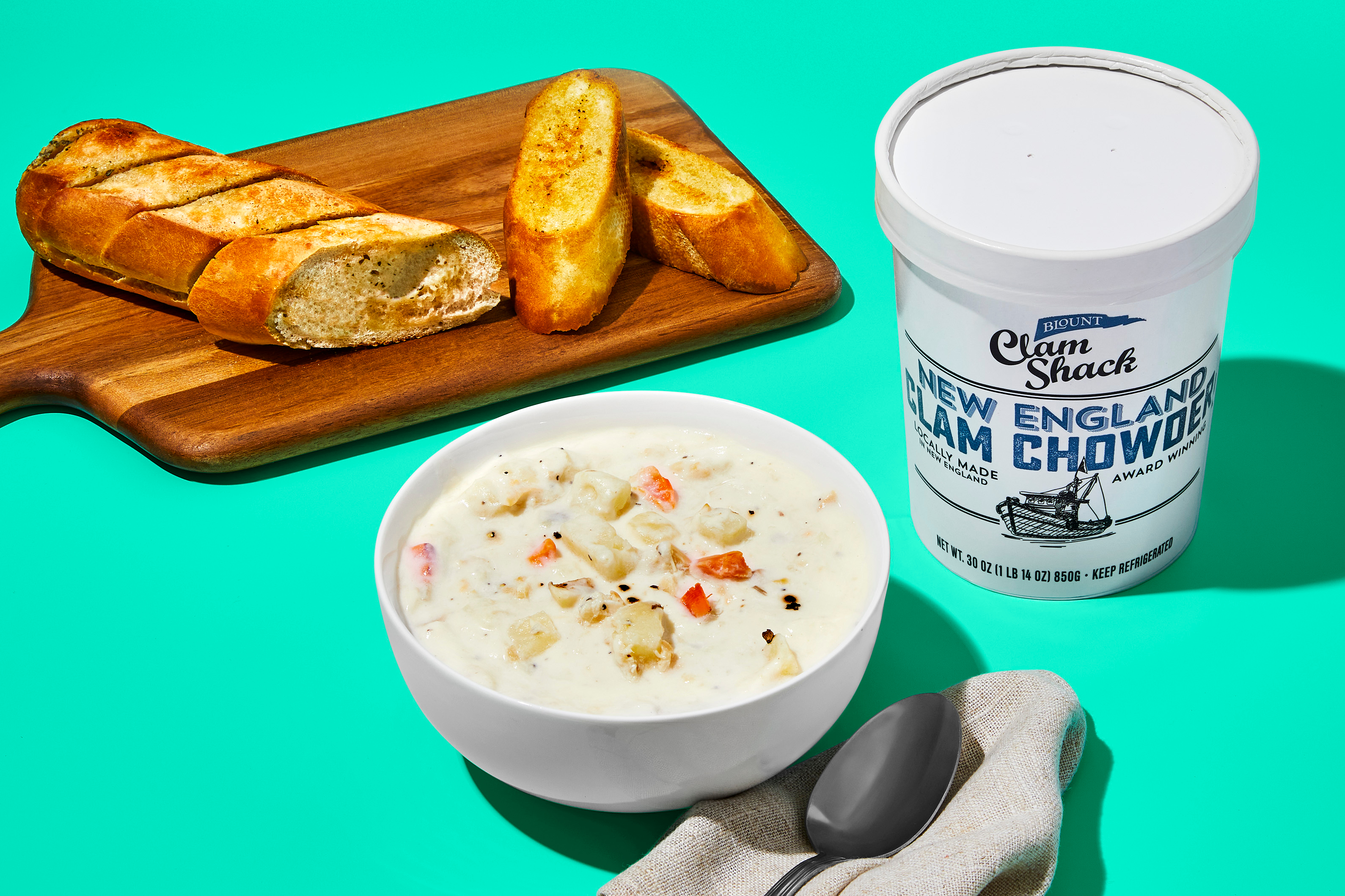 New England Clam Chowder + Garlic Bread