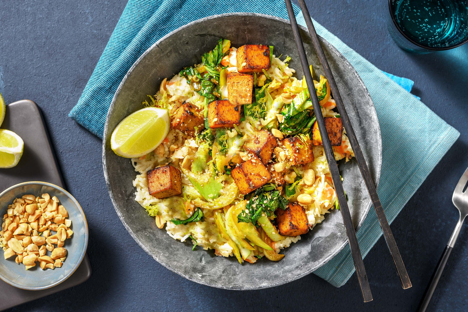 Rijst met kokosmelk en gebakken tofu