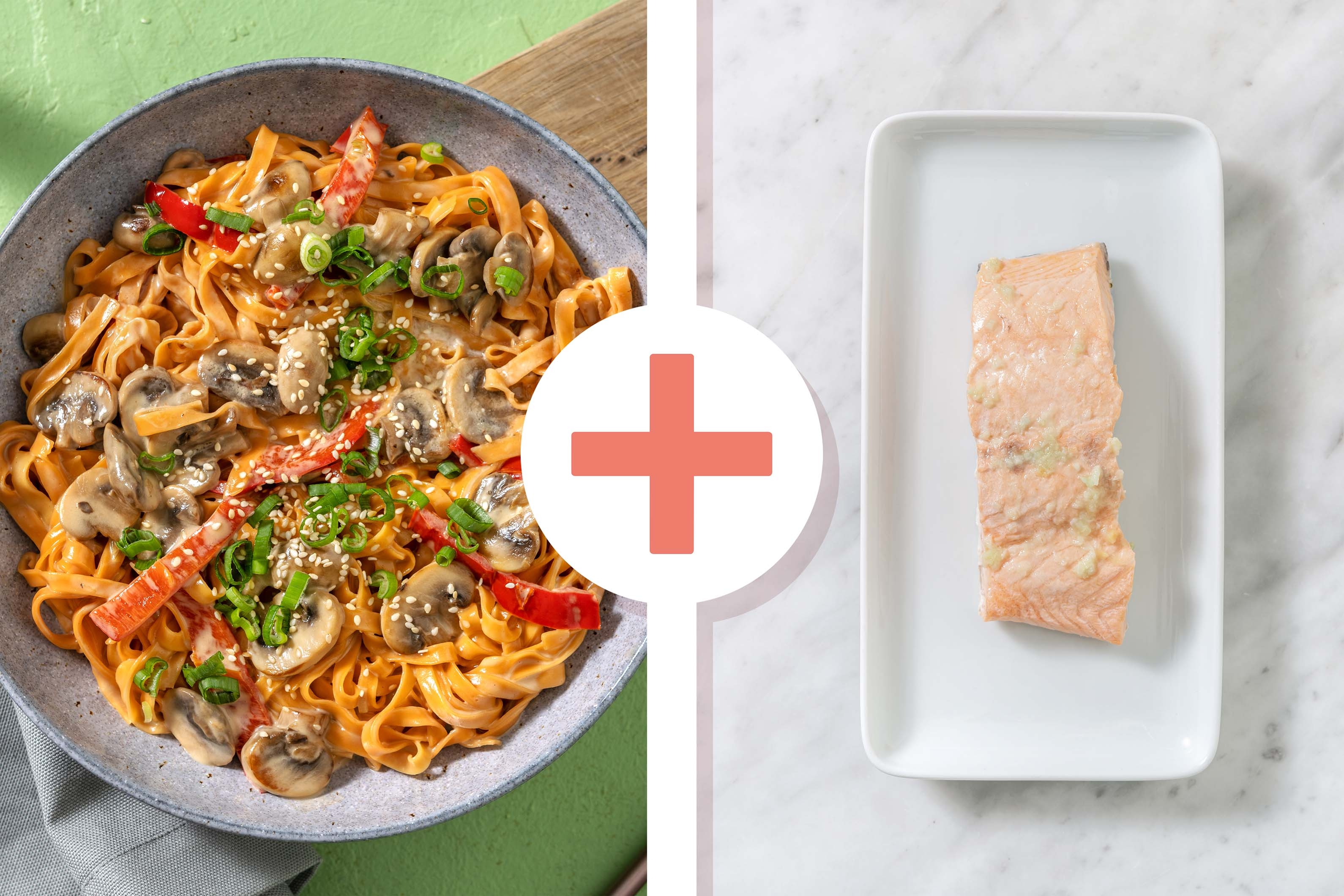 Chilinudel-Pfanne mit extra Lachsfilet