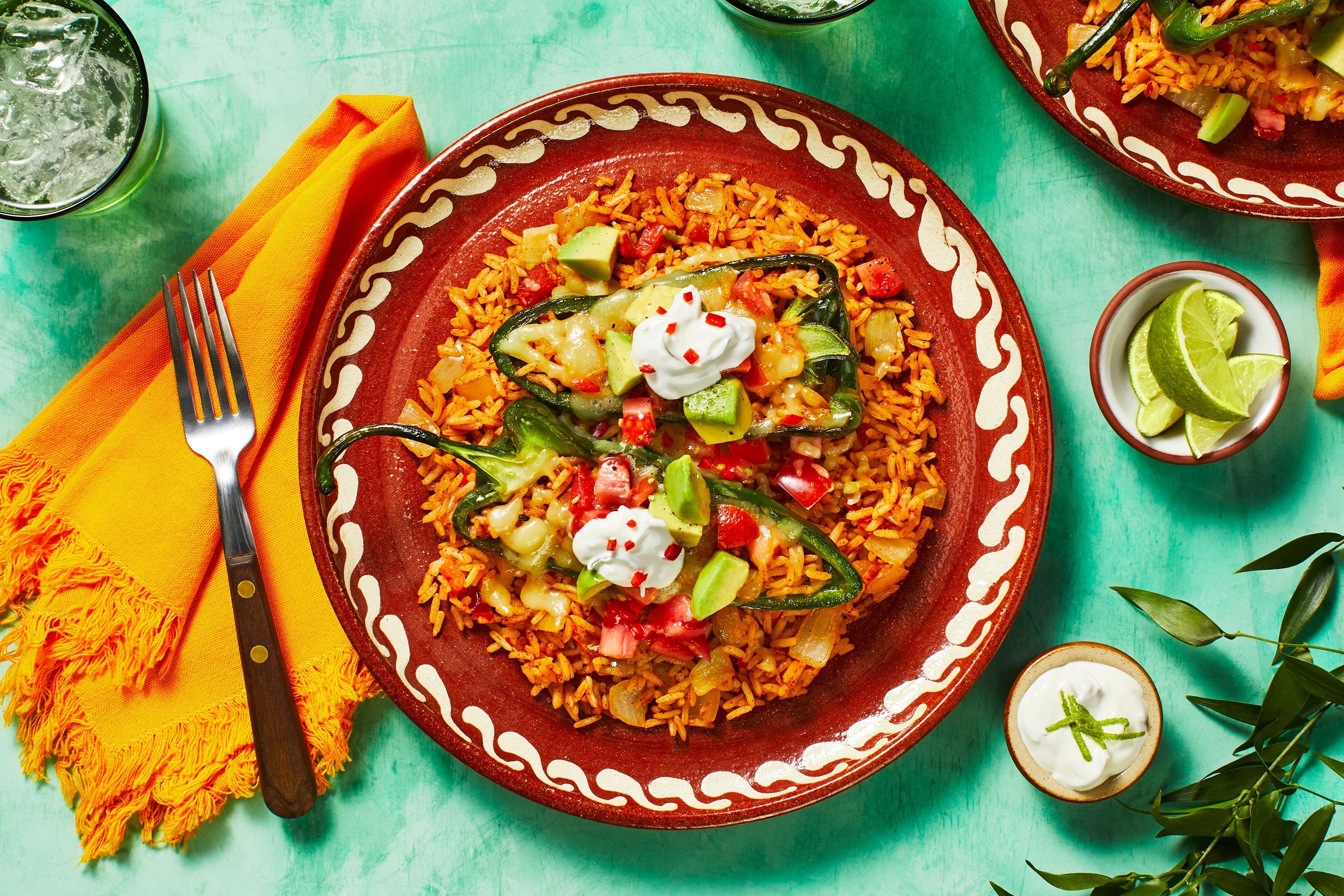 Mexican Cheesy Rice-Stuffed Poblanos