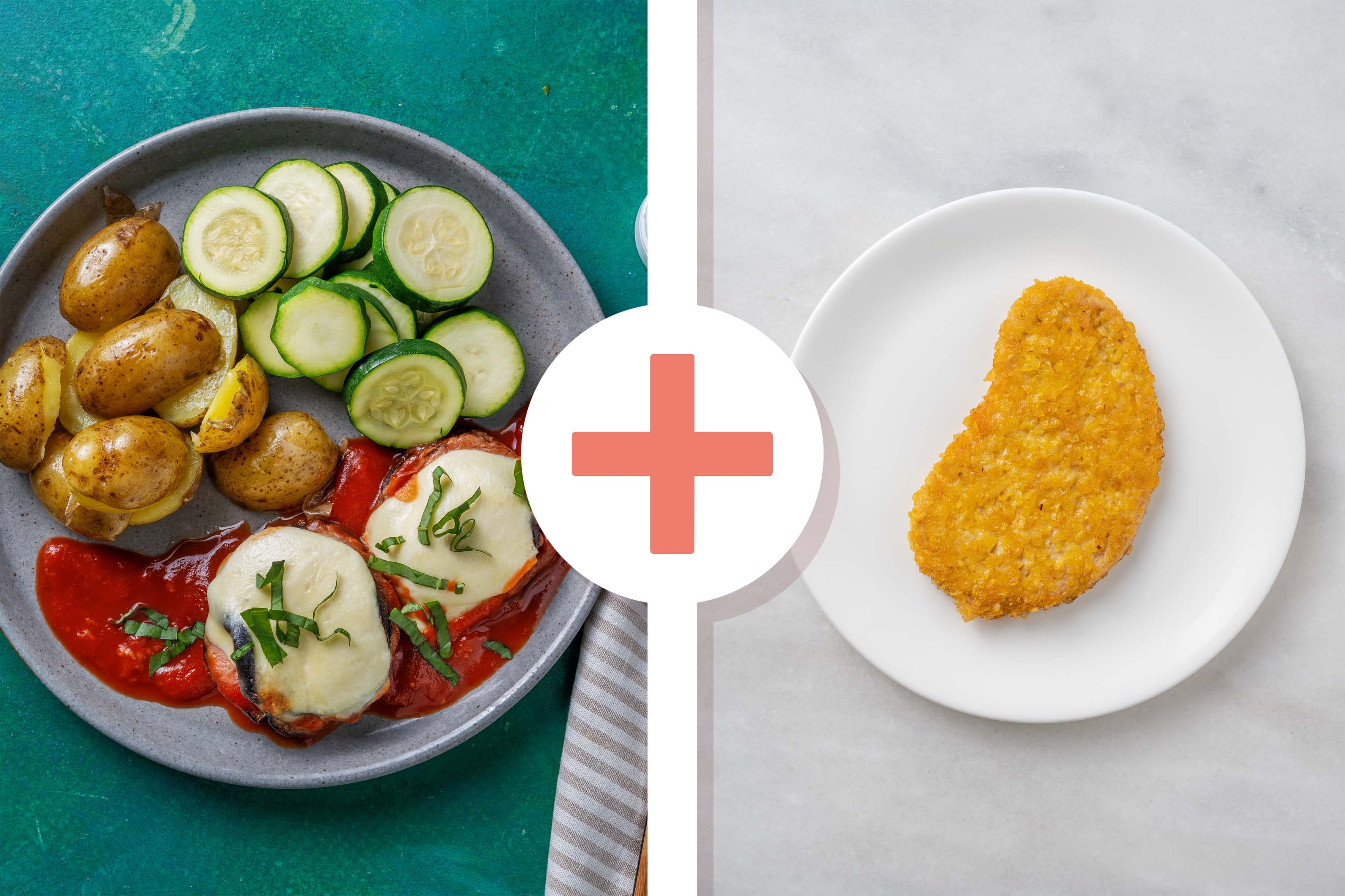 Aubergine Art Parmigiana mit veganem Schnitzel