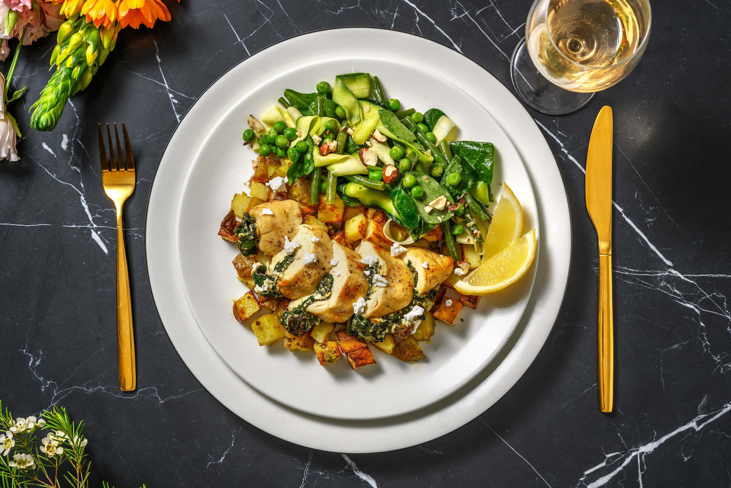 Poulet farci au chèvre et épinards