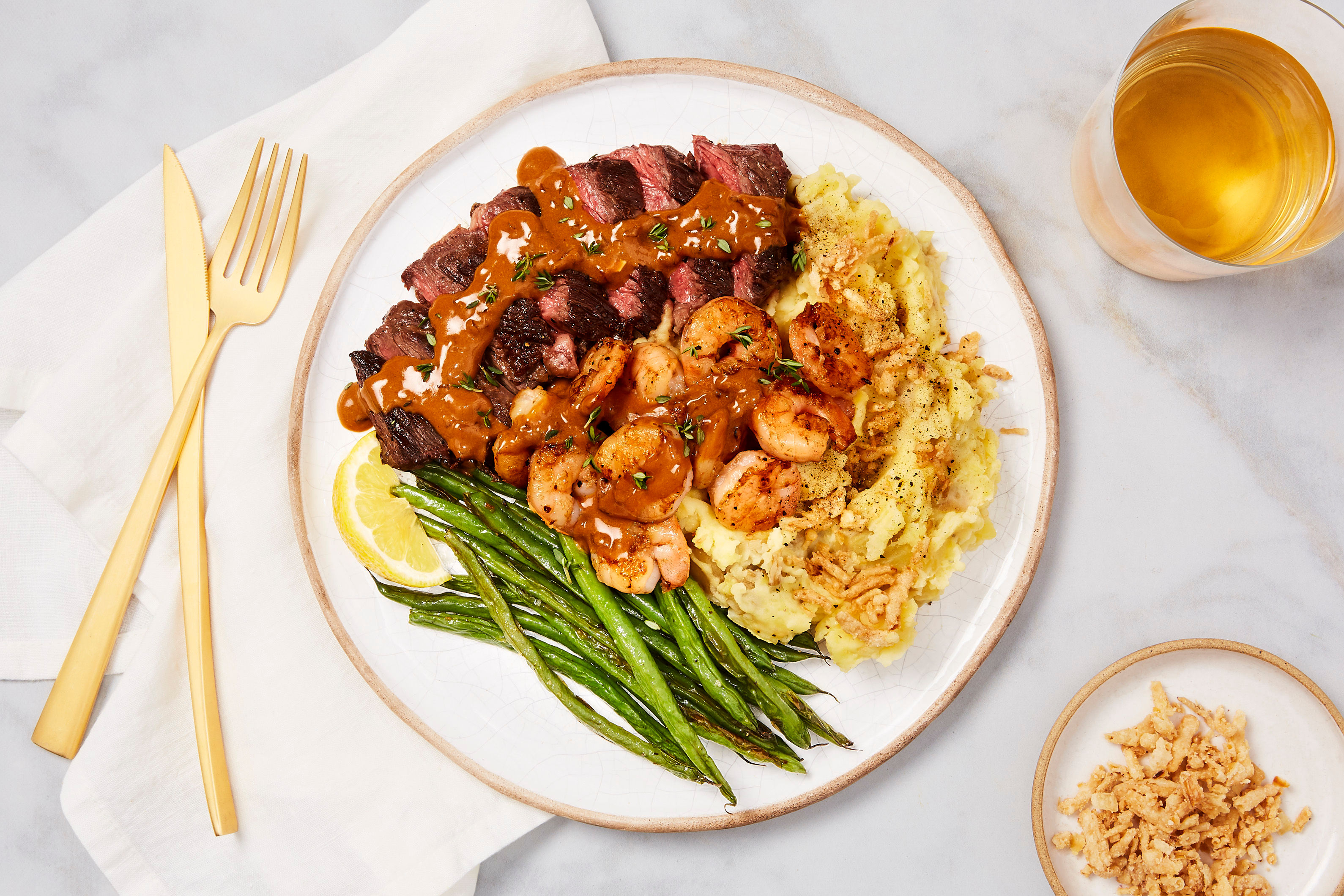 Steak & Shrimp in a Creamy Thyme Sauce