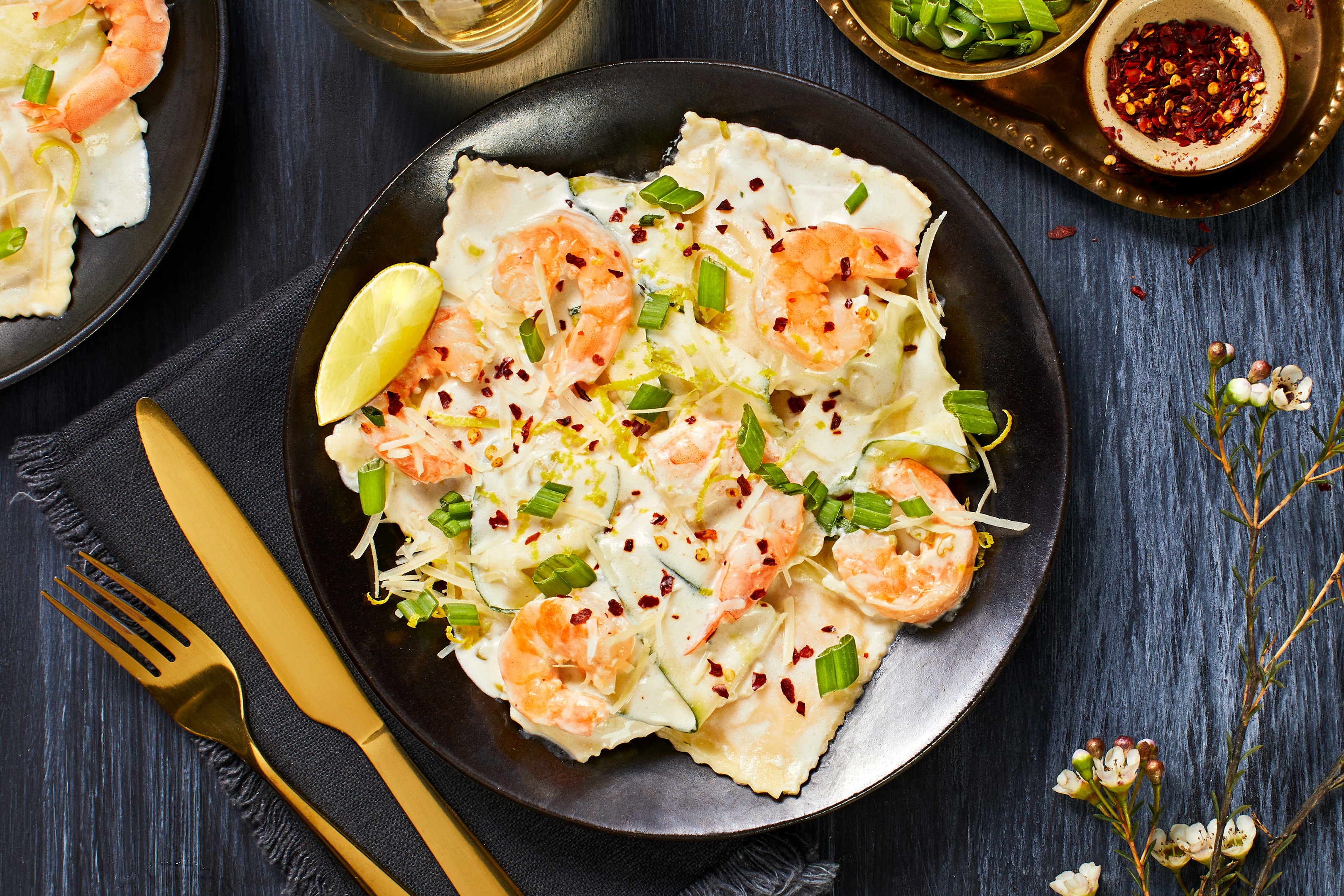 Lobster-Filled Ravioli & Shrimp