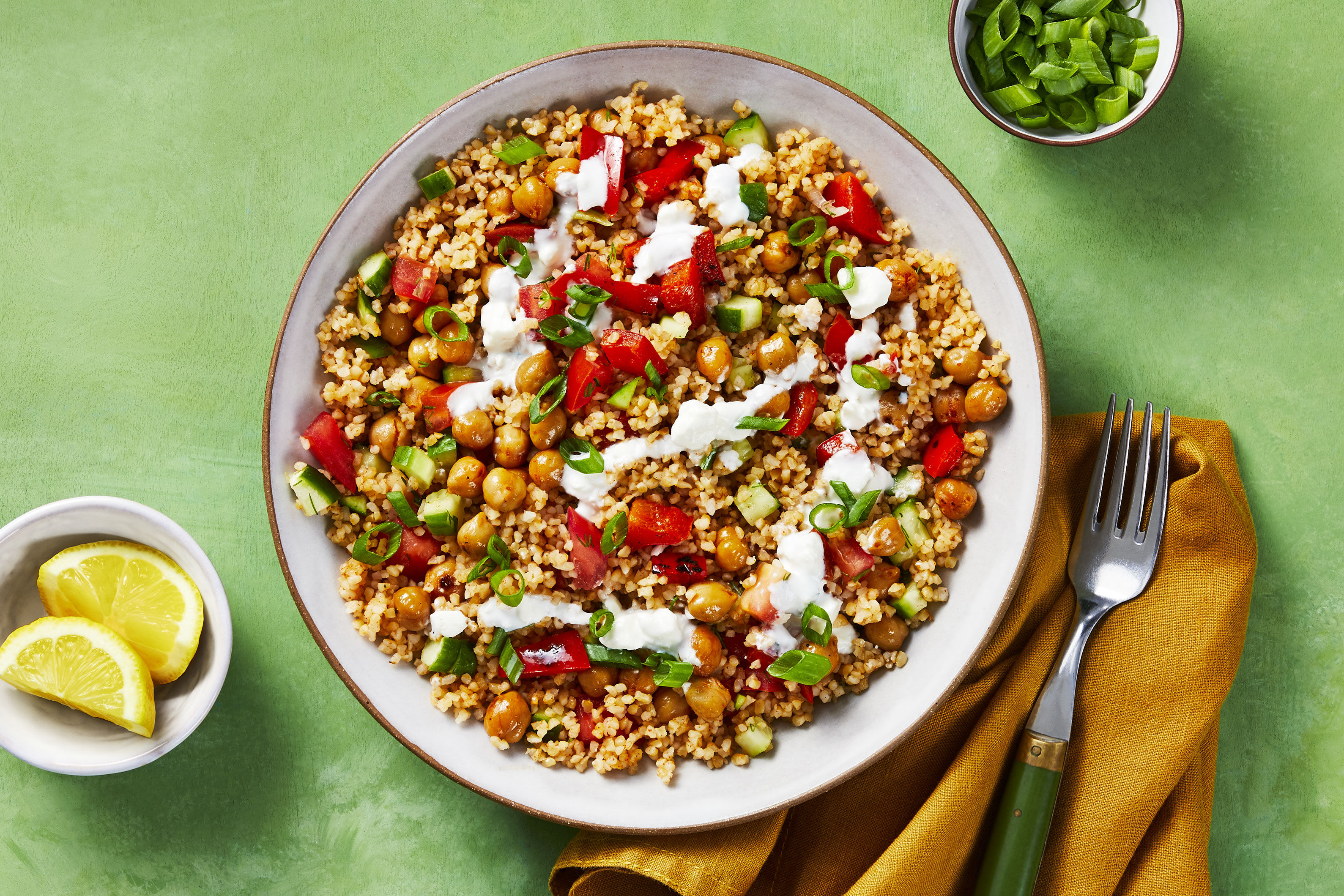 Salmon & Crispy Chickpea Tabbouleh Bowls