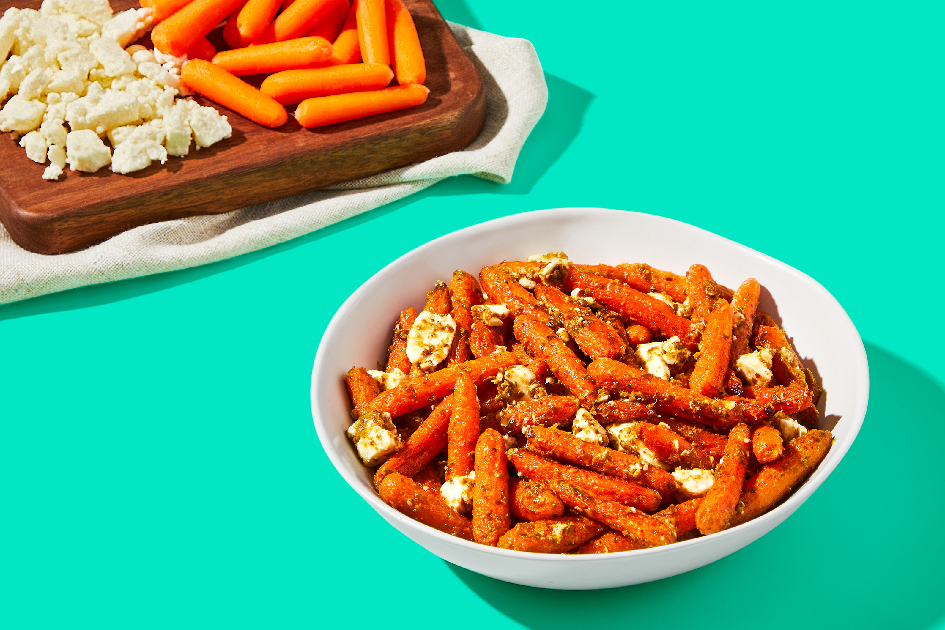 Roasted Carrots with Pesto & Feta