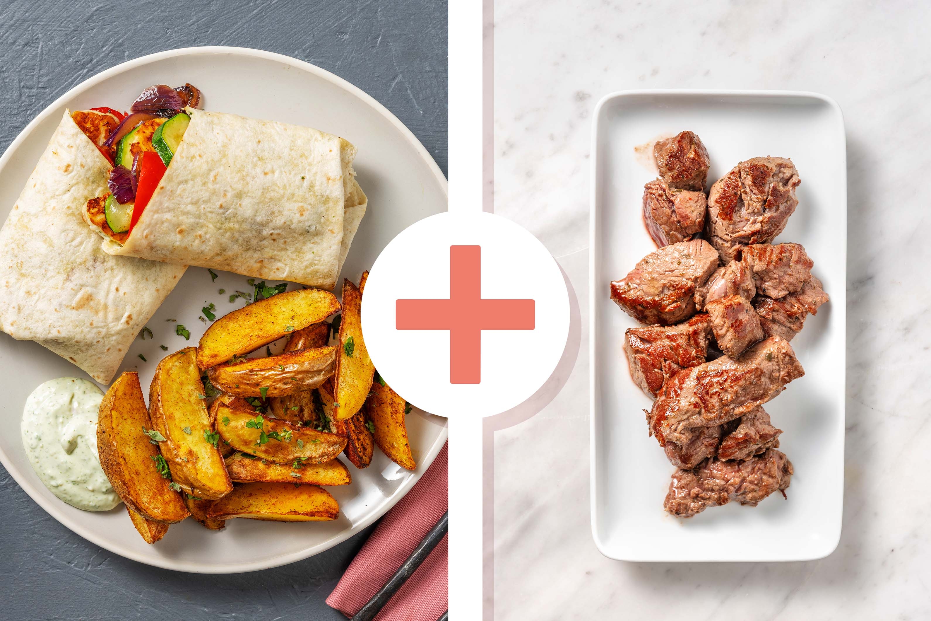 Halloumi-Wrap mit extra Rinderfiletspitzen