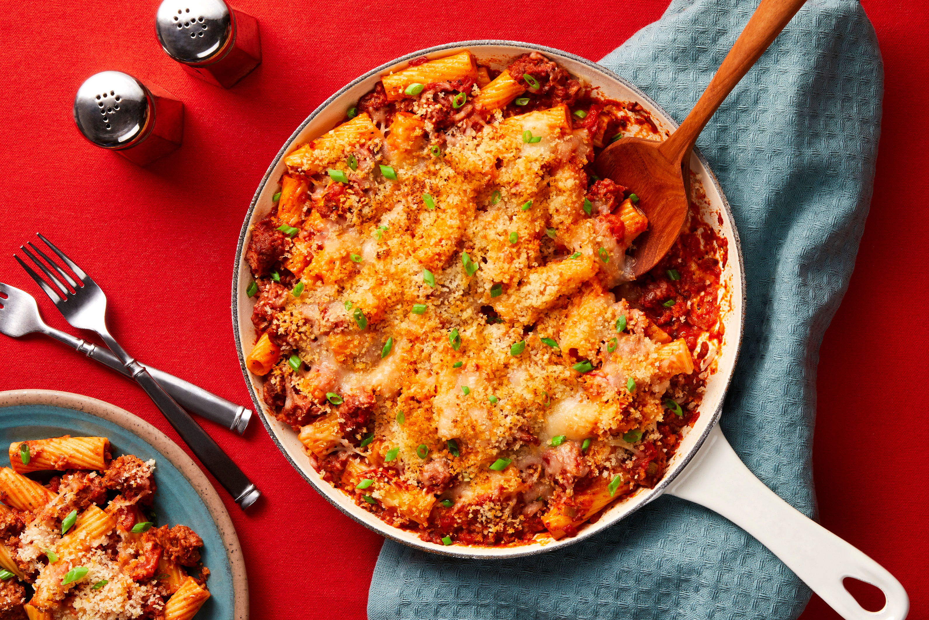 Plant-Based Protein Ragù Rigatoni Bake