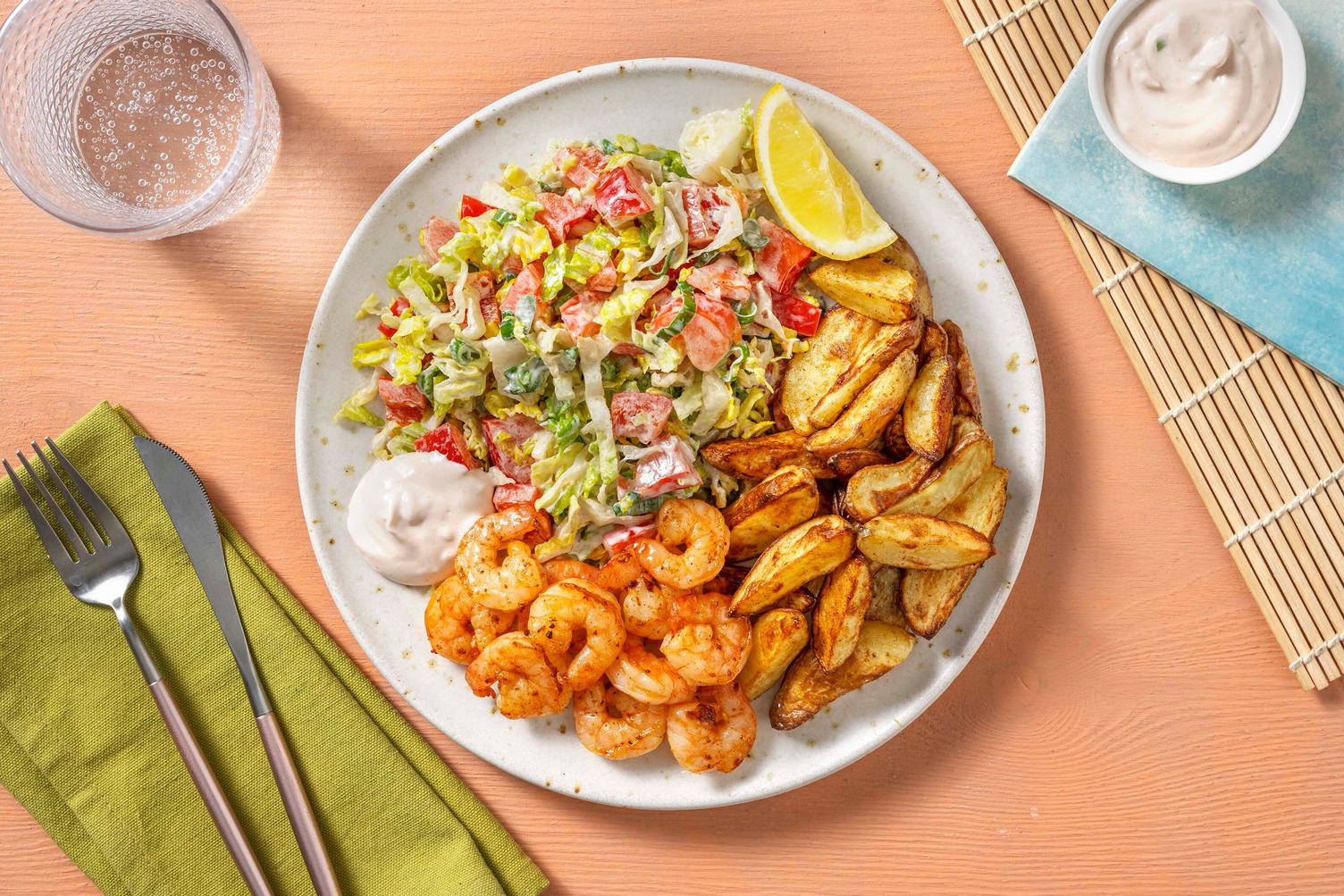 Thousand Island Salad mit Knoblauch-Garnelen