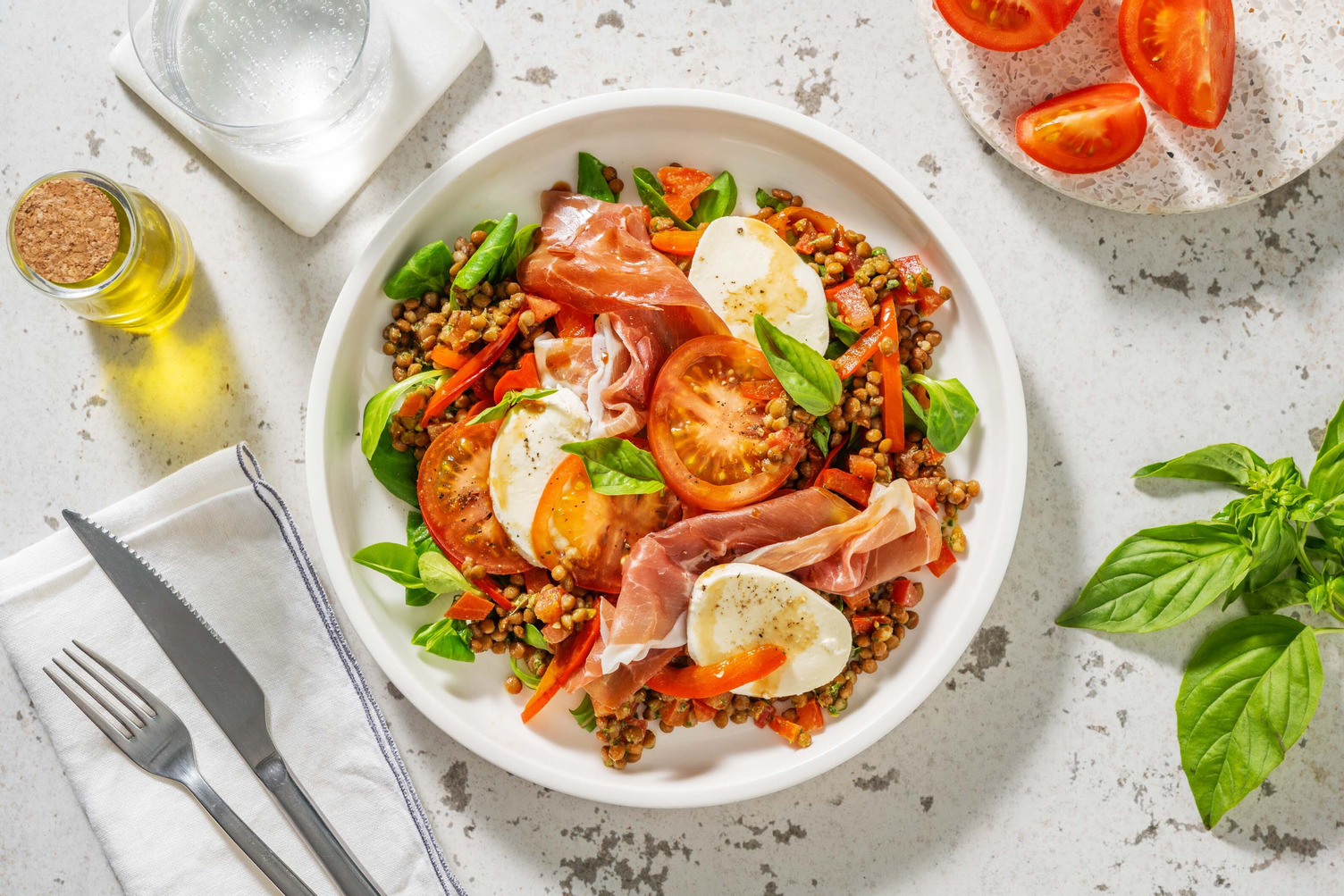 Salade de lentilles et caprese