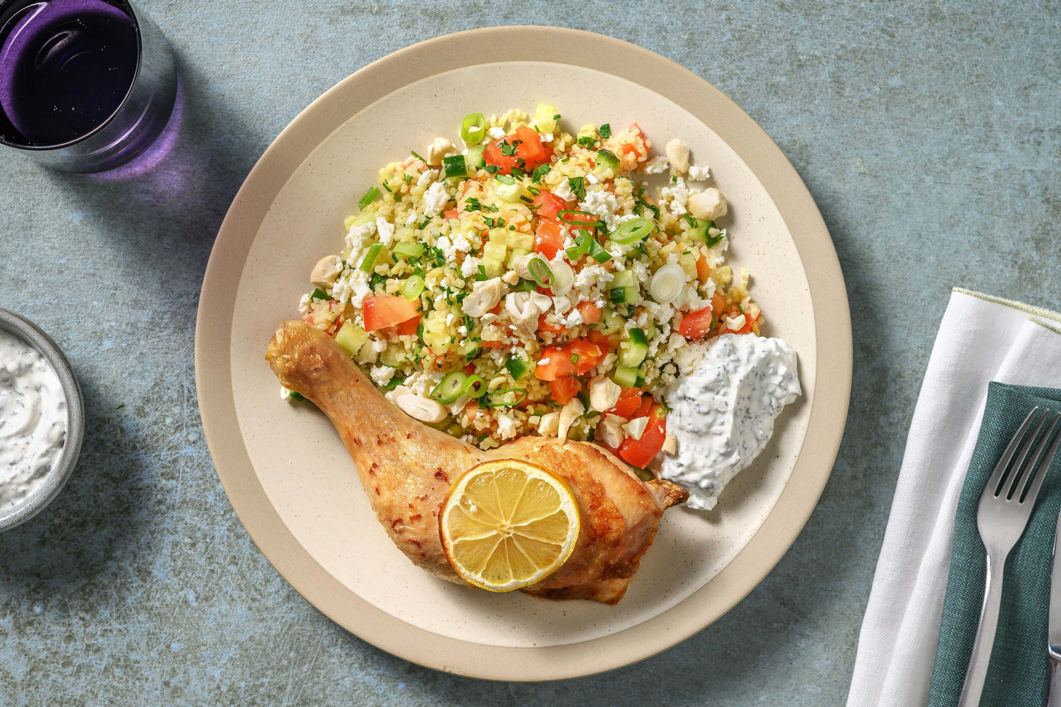 Zitronen-Hähnchenkeule mit Bio-Feta & Tabbouleh