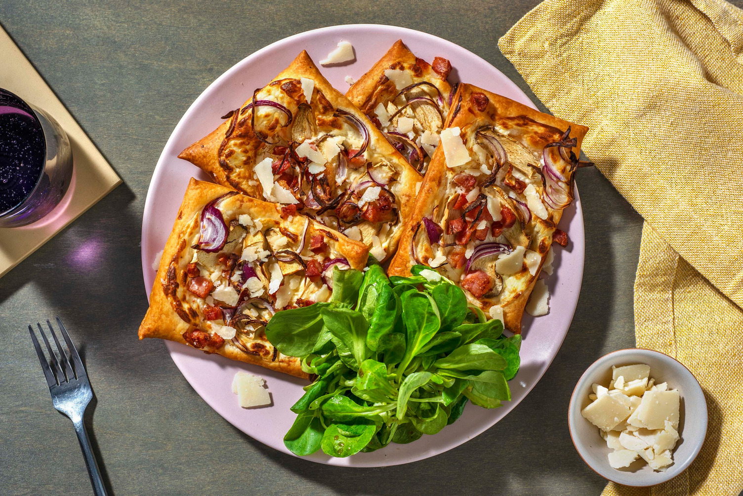 Tartelettes mit Kräuterseitlingen und Bacon