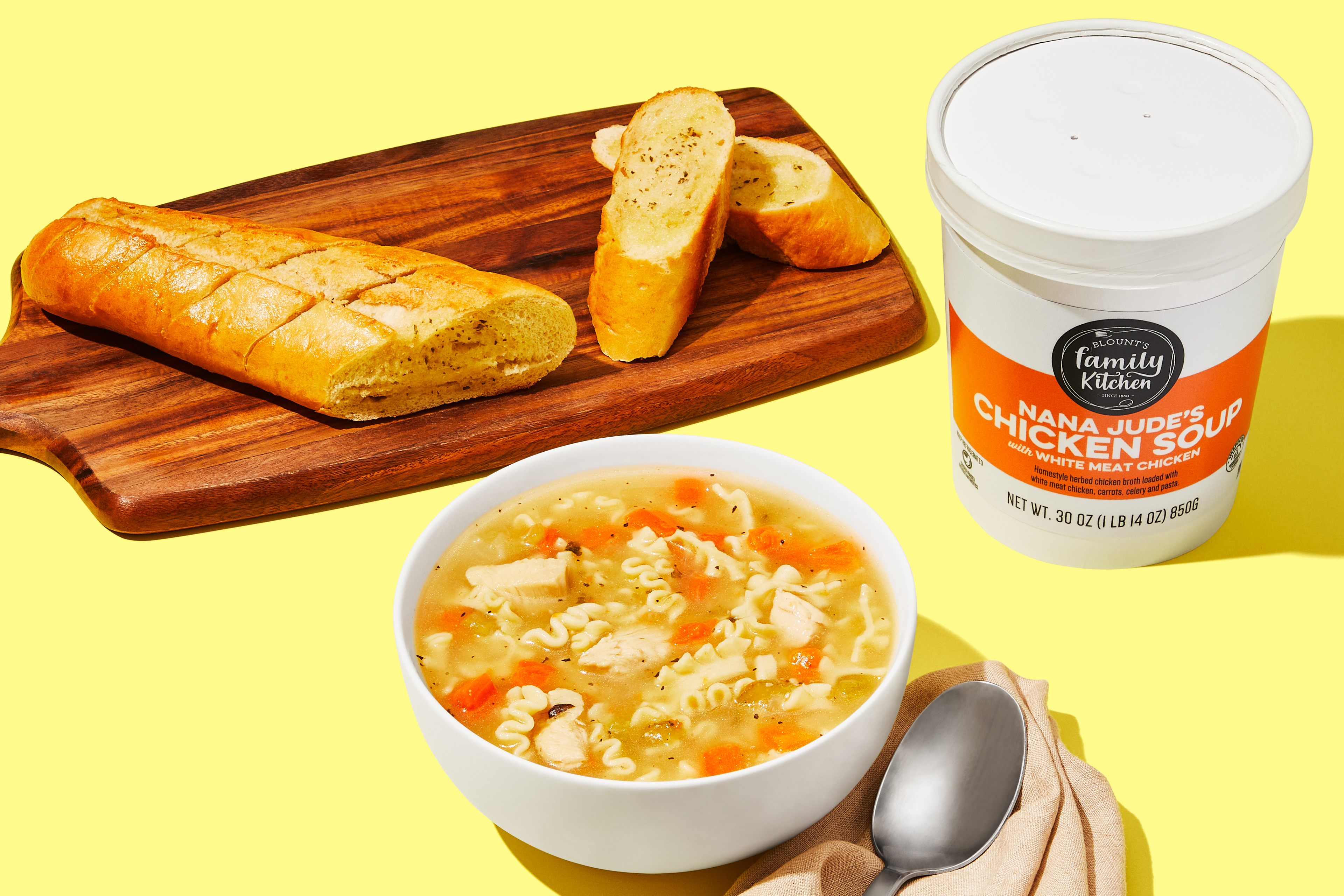 Chicken Noodle Soup with Garlic Bread