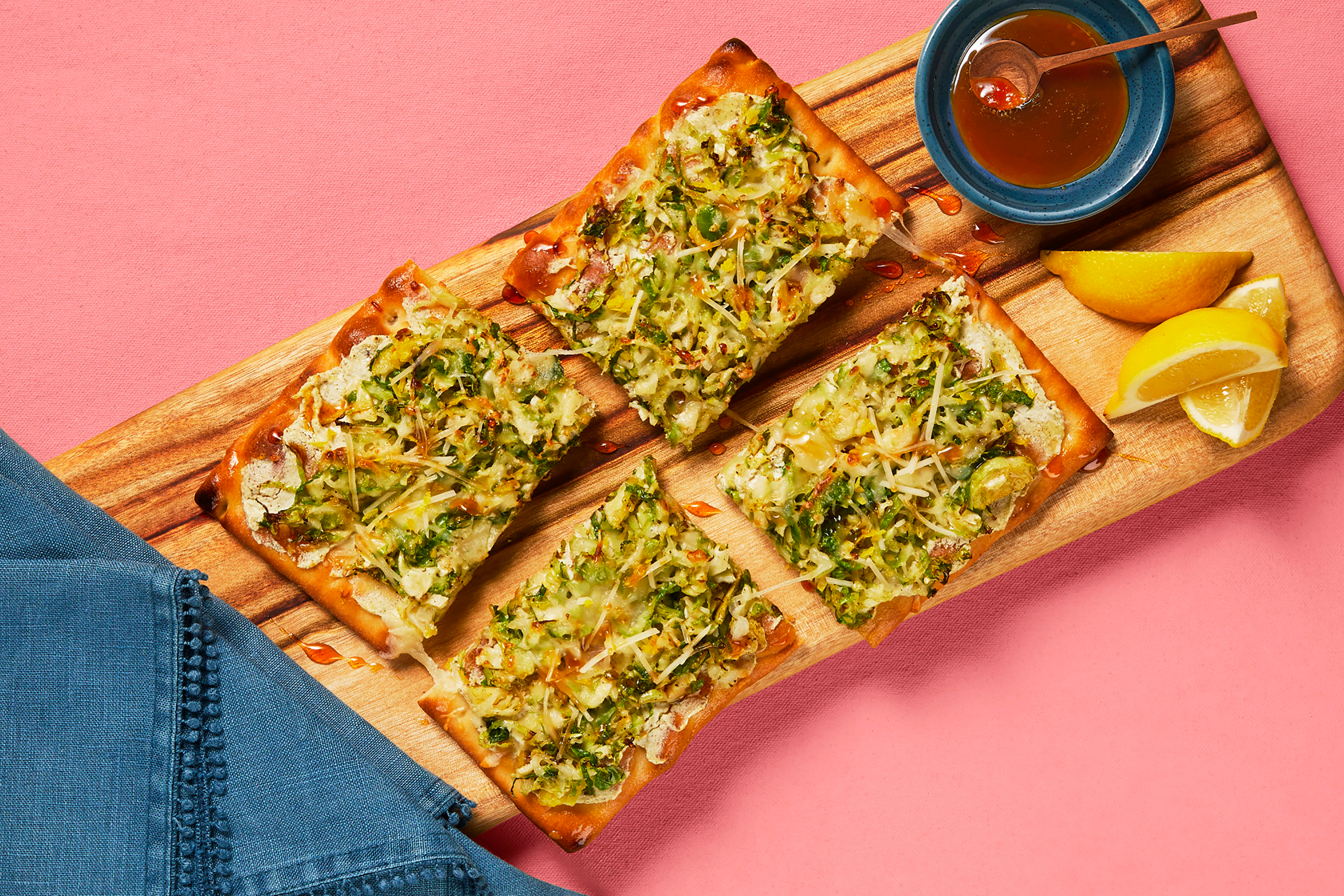 Hot Honey Brussels & Chicken Sausage Flatbreads