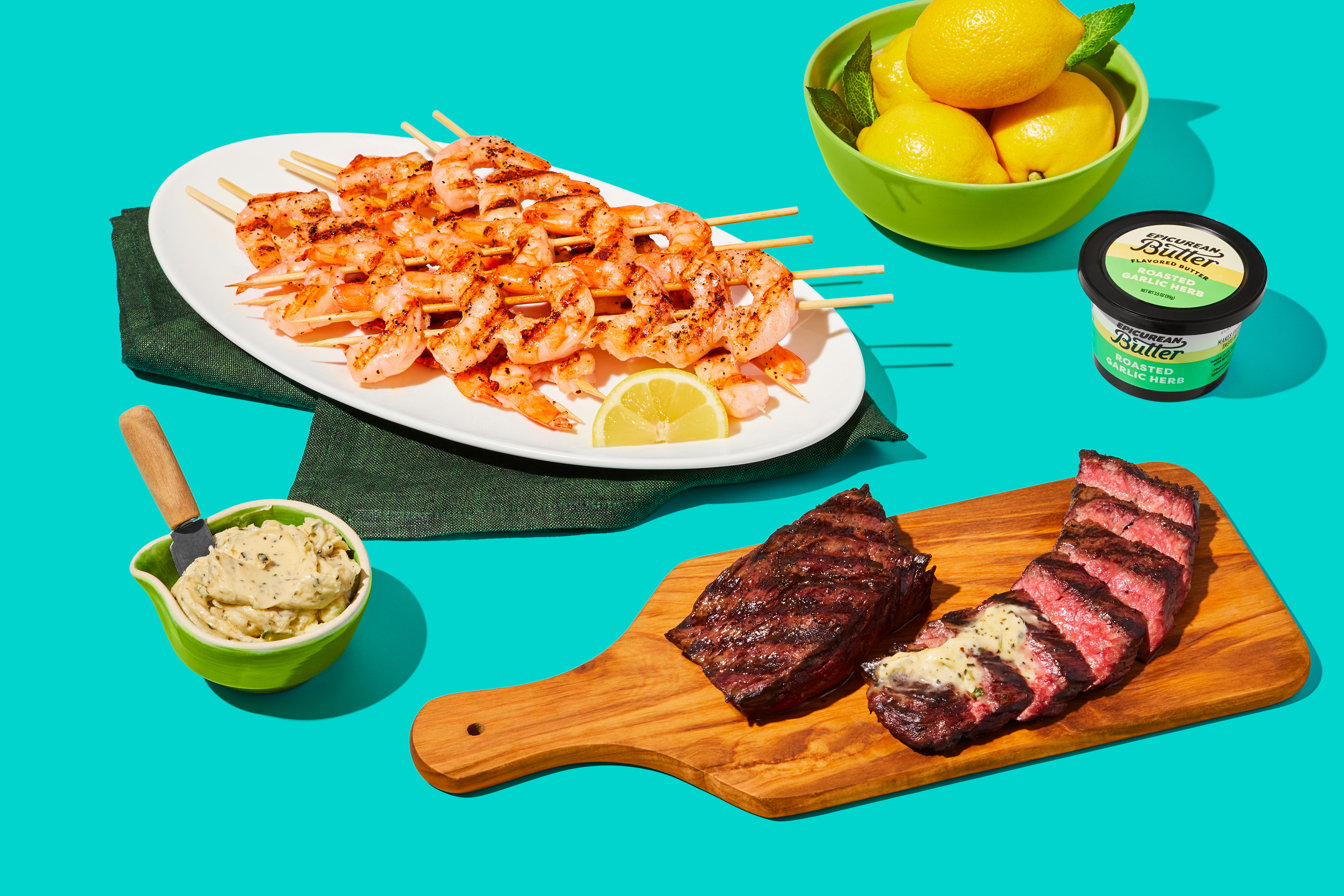 Succulent Shrimp, Steak & Garlic Herb Butter