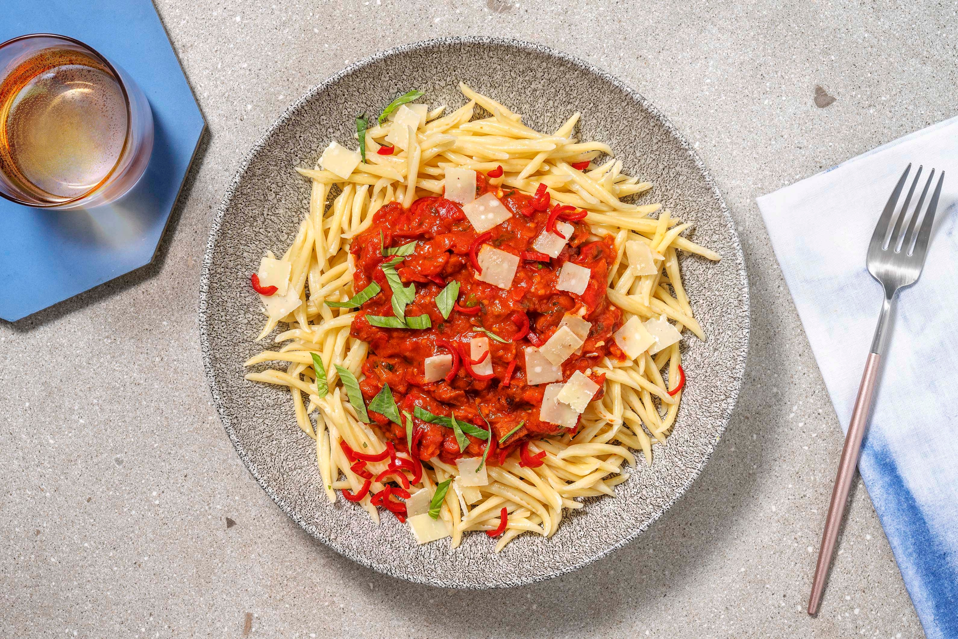 Feurige Strozzapreti Diavolo mit Chorizo 