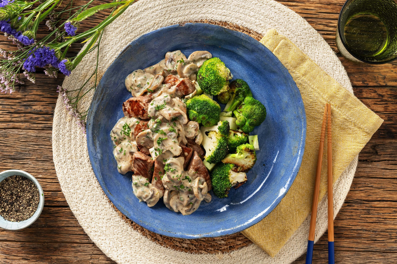 Biefstukpuntjes in champignonroomsaus