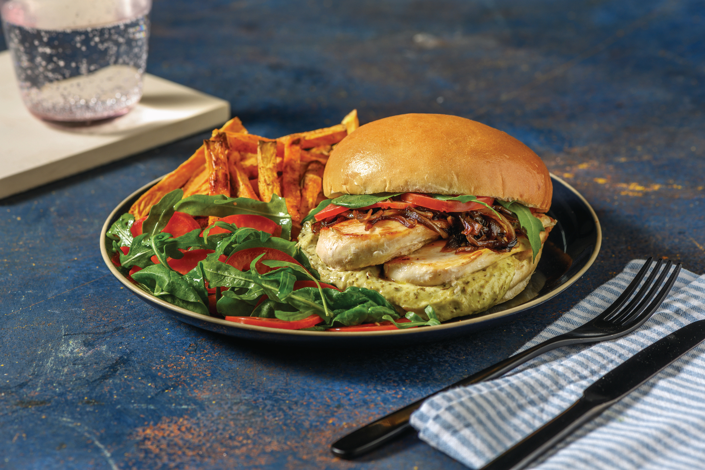Herby Chicken Burger & Sweet Potato Fries