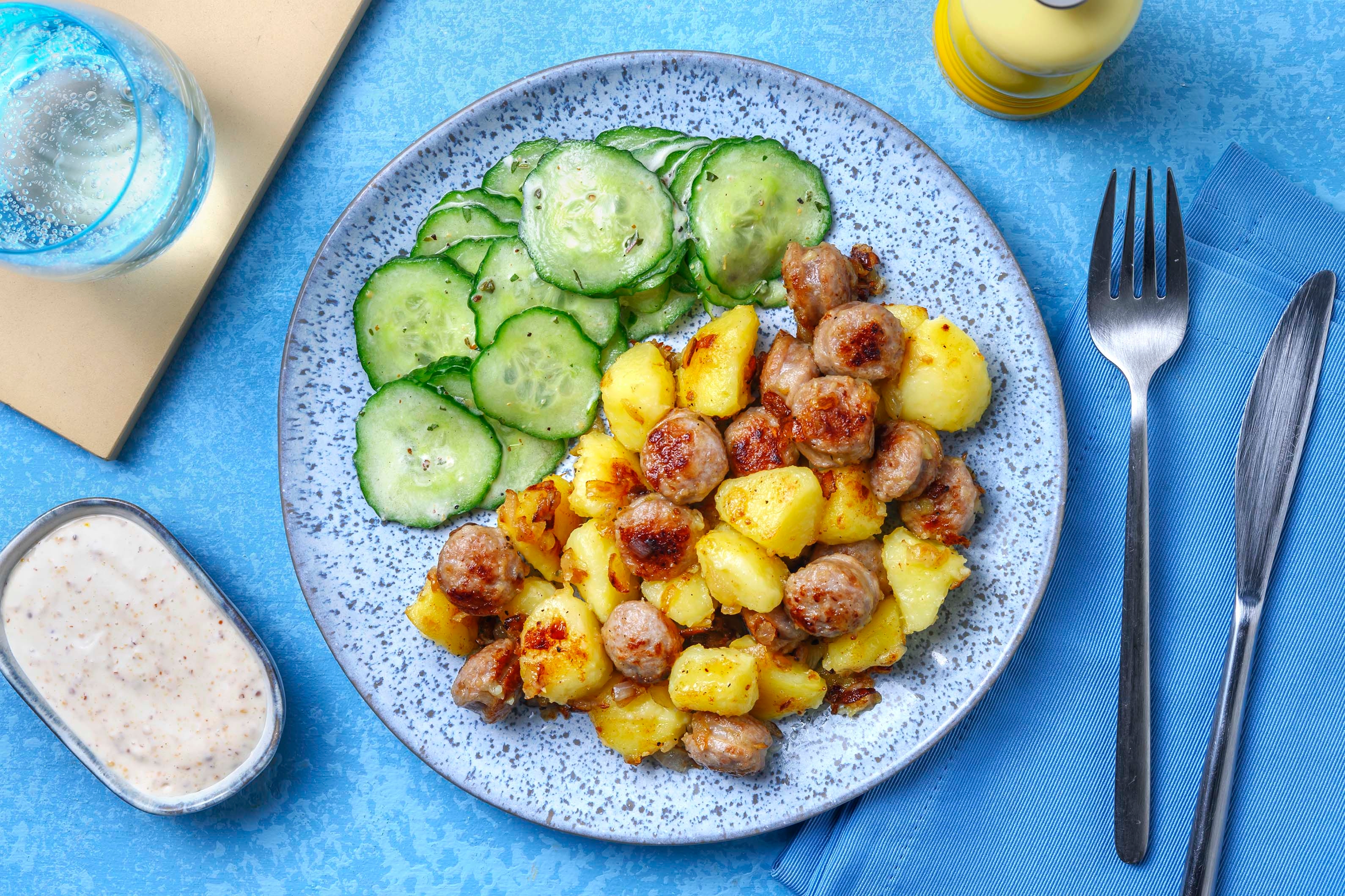 Thüringer Bratkartoffelpfanne mit Röstbratwurst