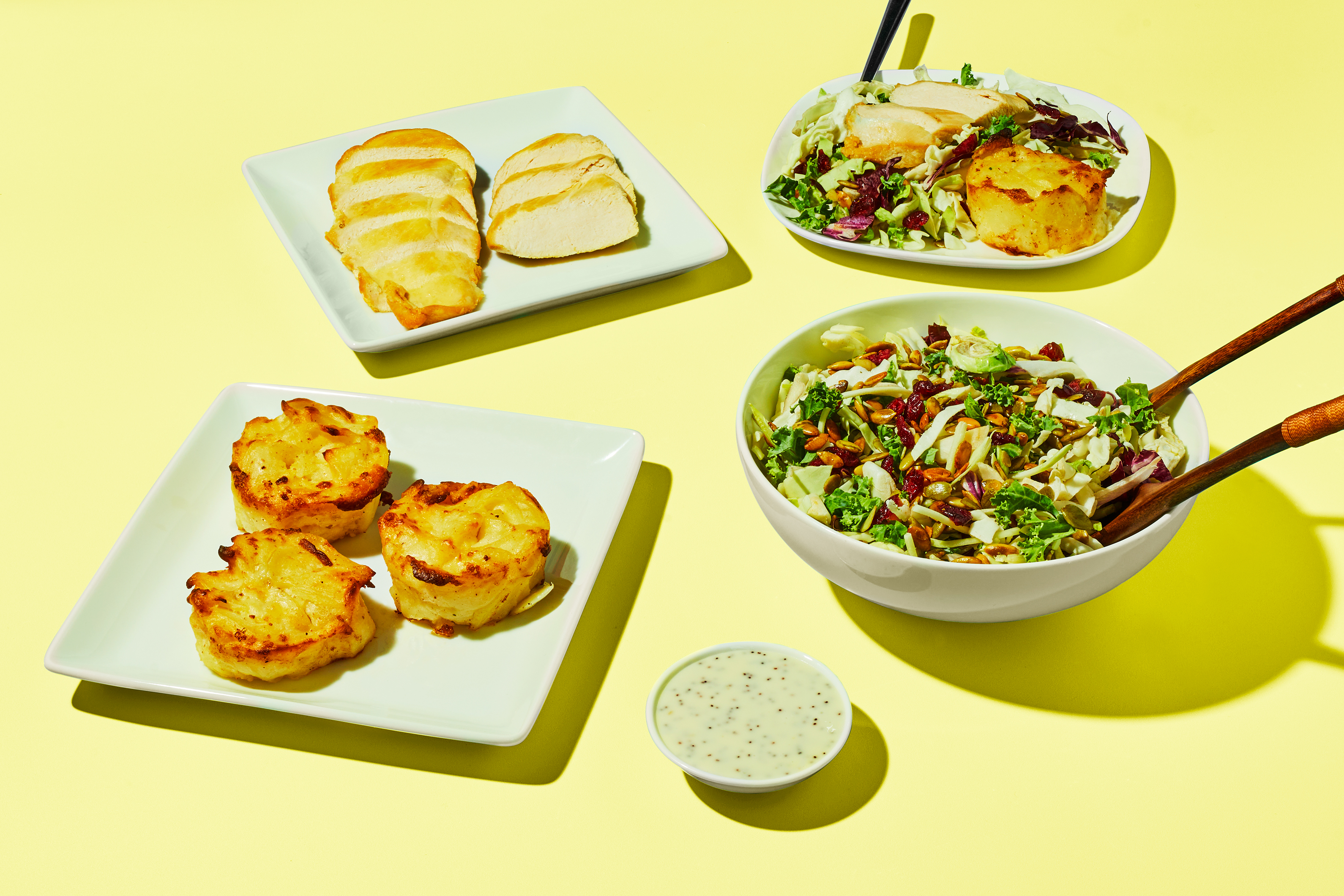 Sweet Kale Salad with Fully Cooked Chicken + Potatoes Au Gratin