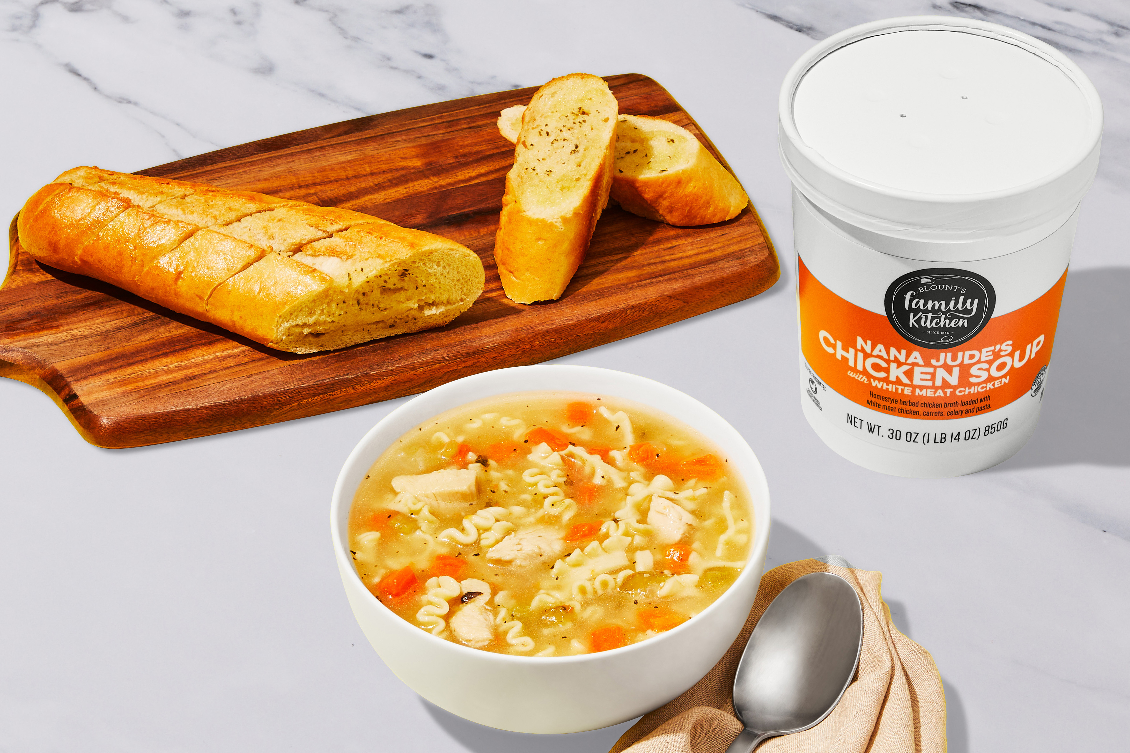 Chicken Noodle Soup with Garlic Bread