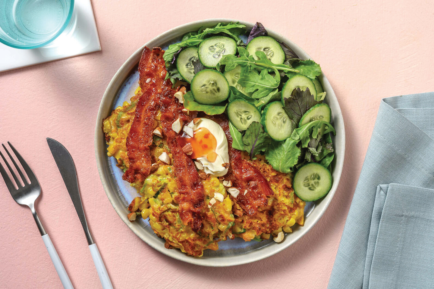 Corn Fritter & Bacon Stack