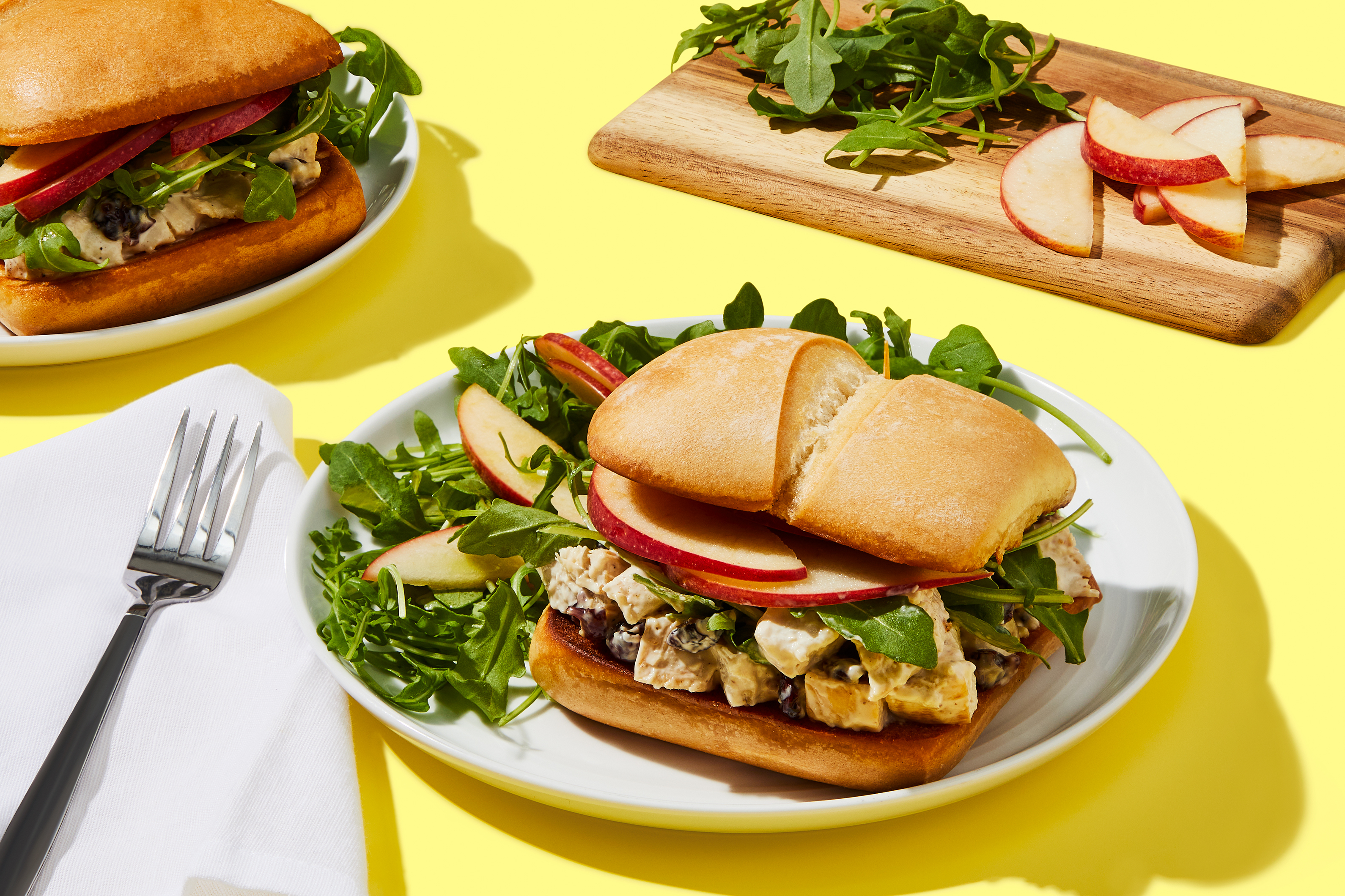 Chicken Salad Sandwich with Cranberries, Apples, and Arugula (RCode)