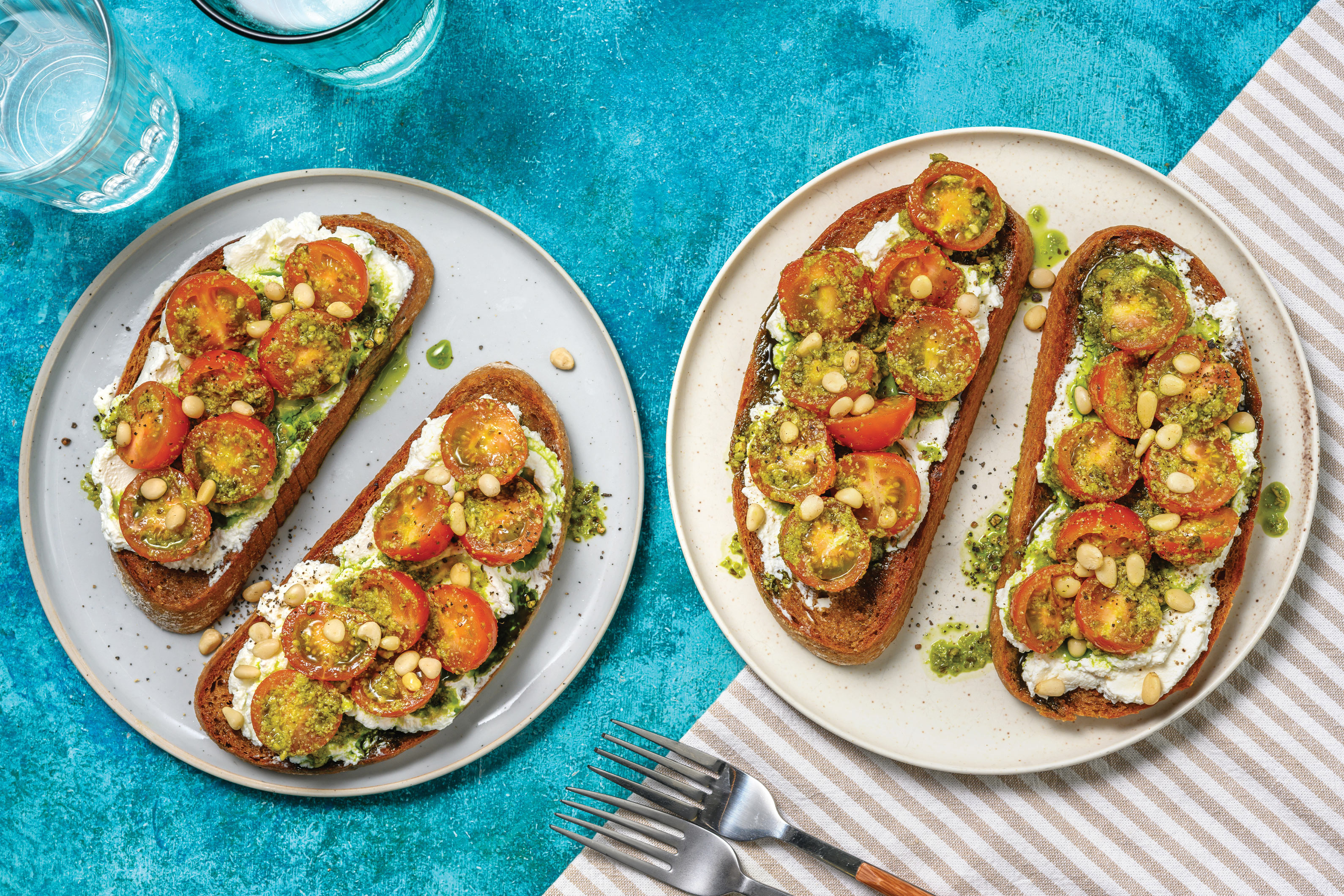 Ricotta, Cherry Tomato & Pesto Toast