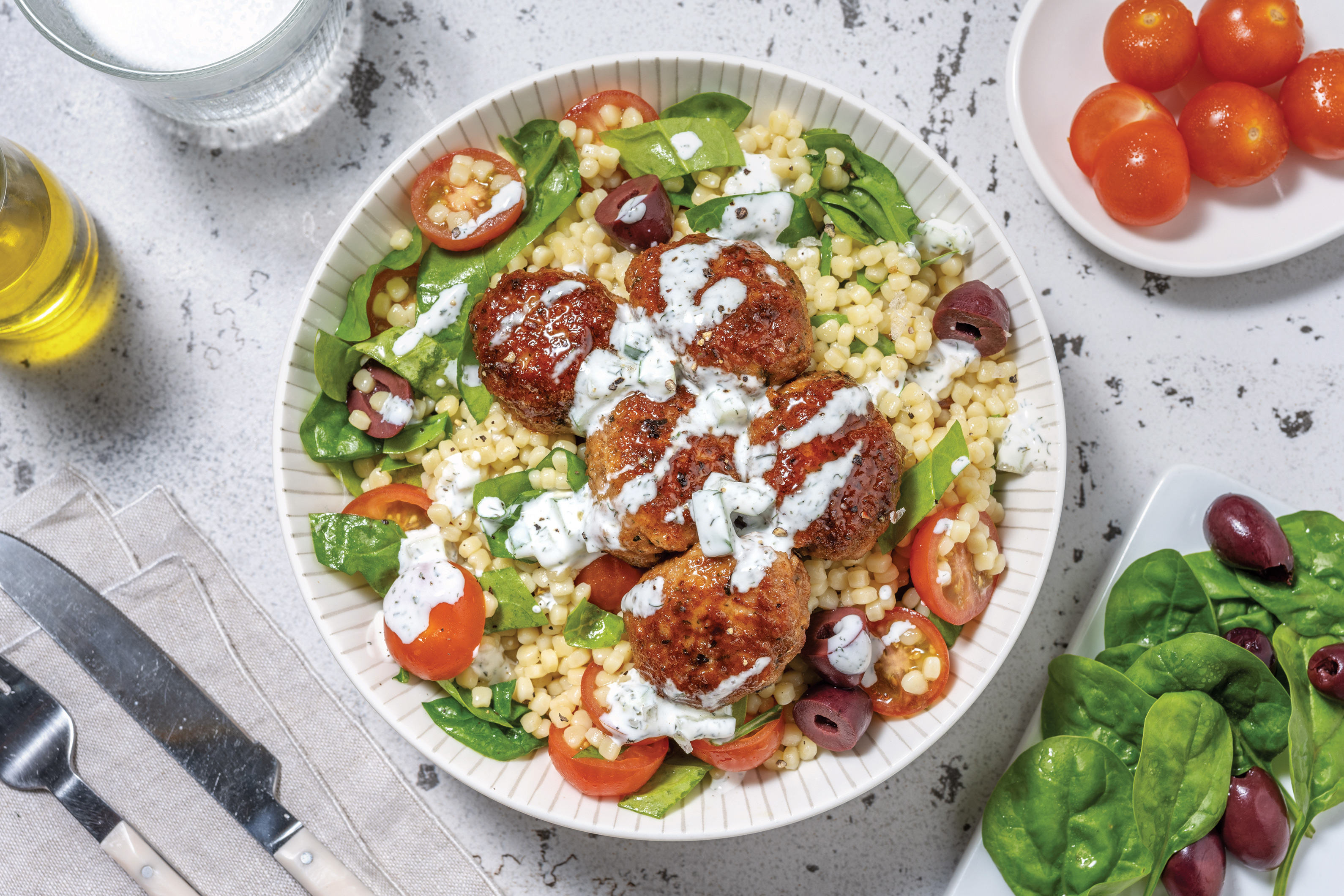 Mediterranean Chicken Rissoles & Tzatziki